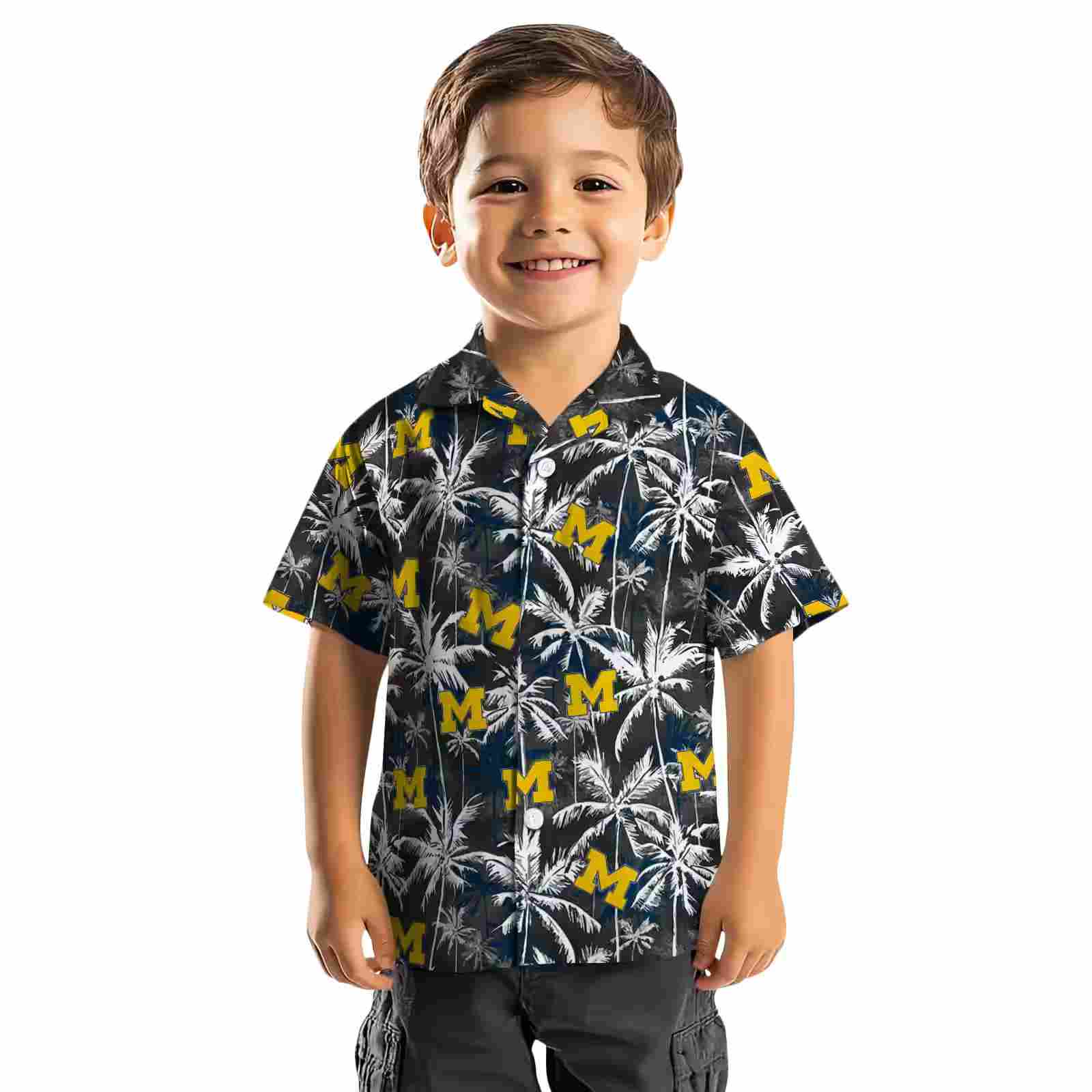 michigan wolverines palm pattern blue black hawaiian shirt top rated