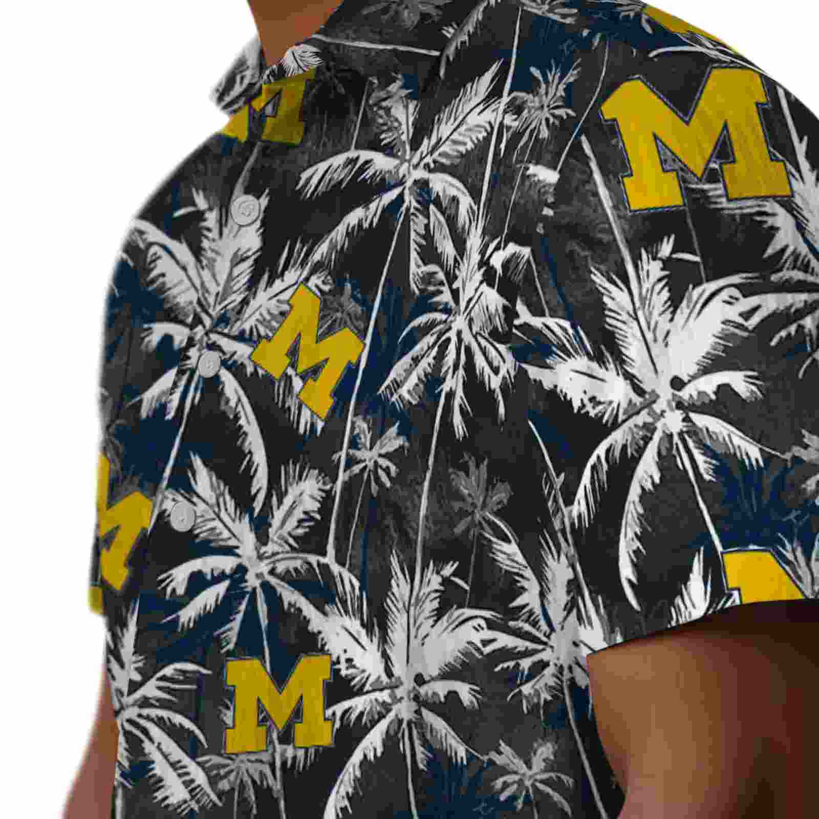 michigan wolverines palm pattern blue black hawaiian shirt trendy