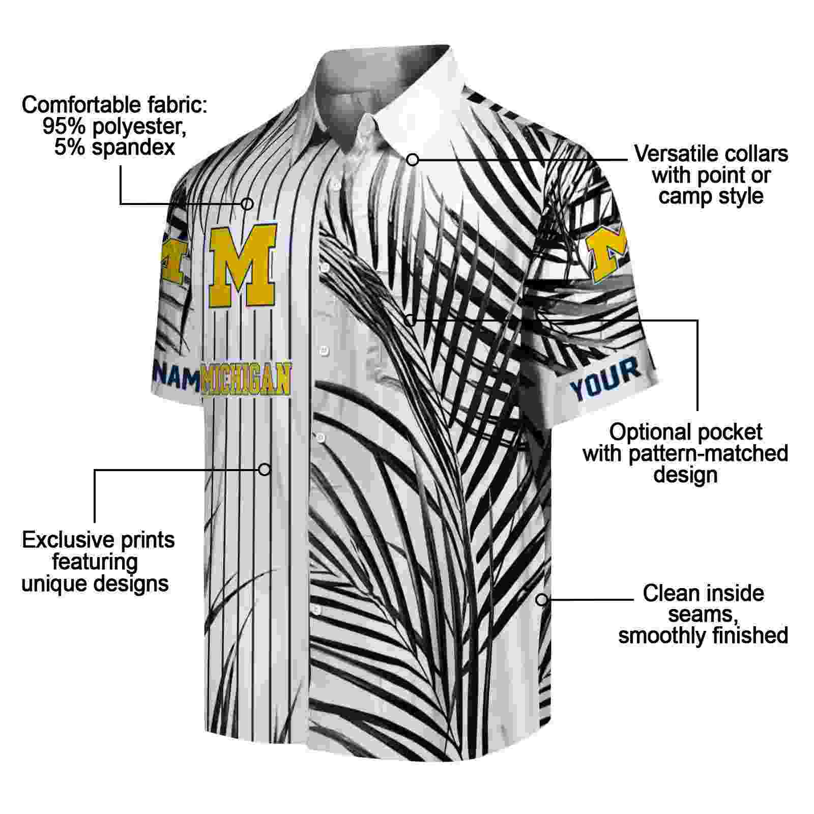 michigan wolverines palm stripes blue black white hawaiian shirt new arrival