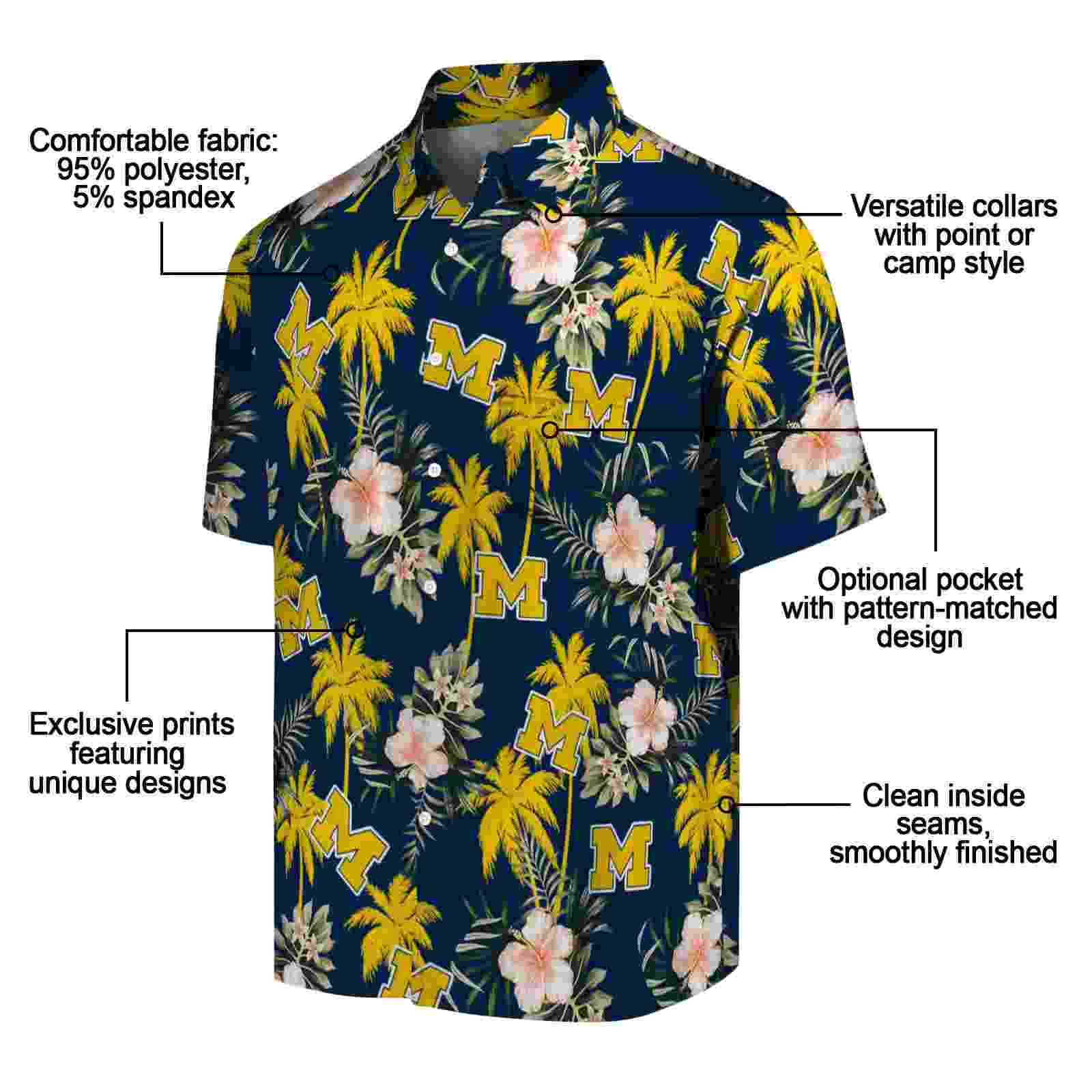 michigan wolverines palm tree flower blue hawaiian shirt new arrival