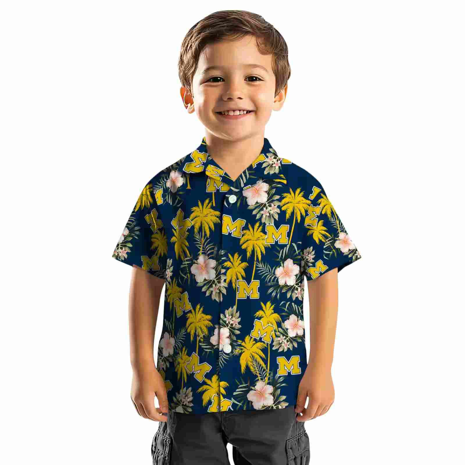 michigan wolverines palm tree flower blue hawaiian shirt top rated