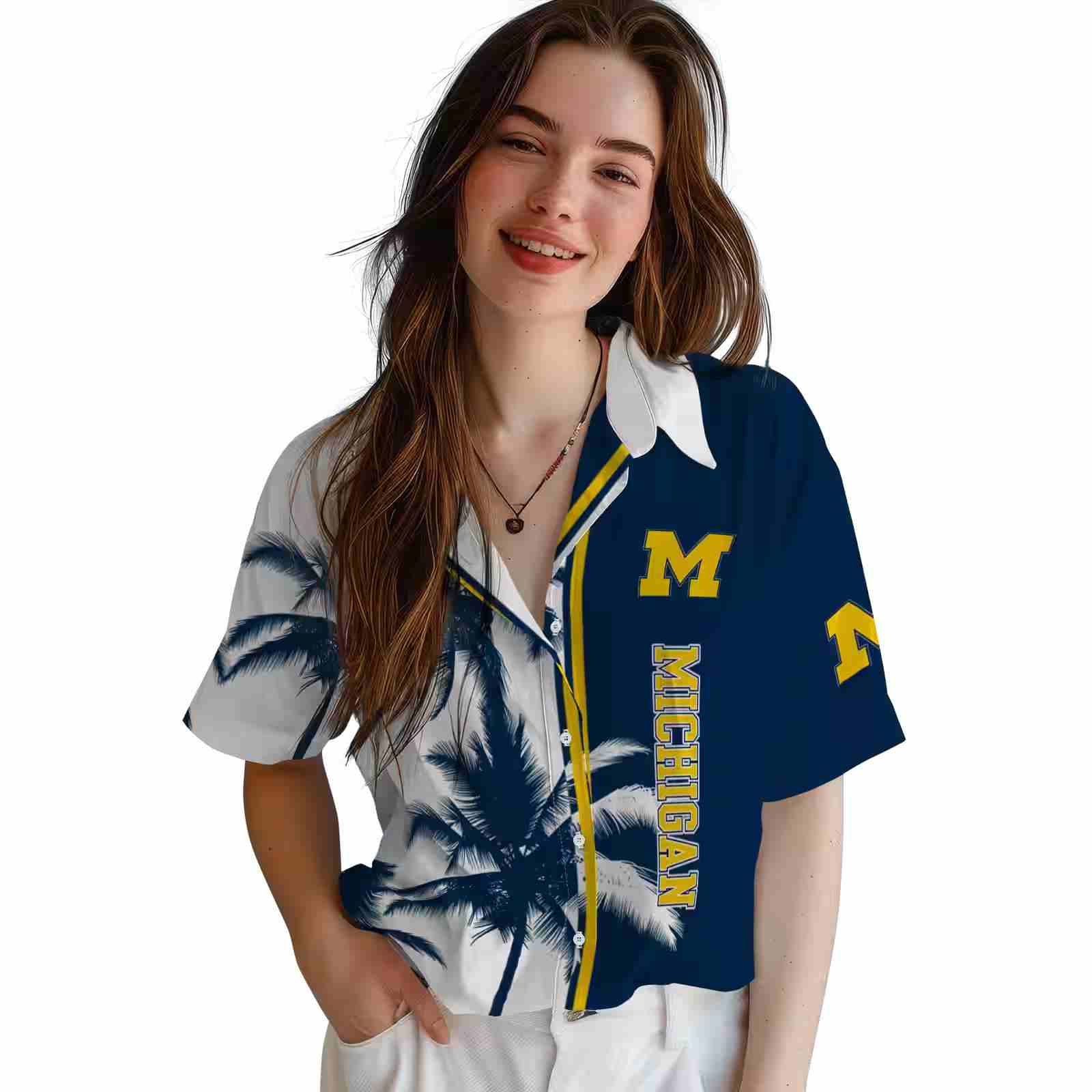 michigan wolverines palm trees blue white hawaiian shirt latest model