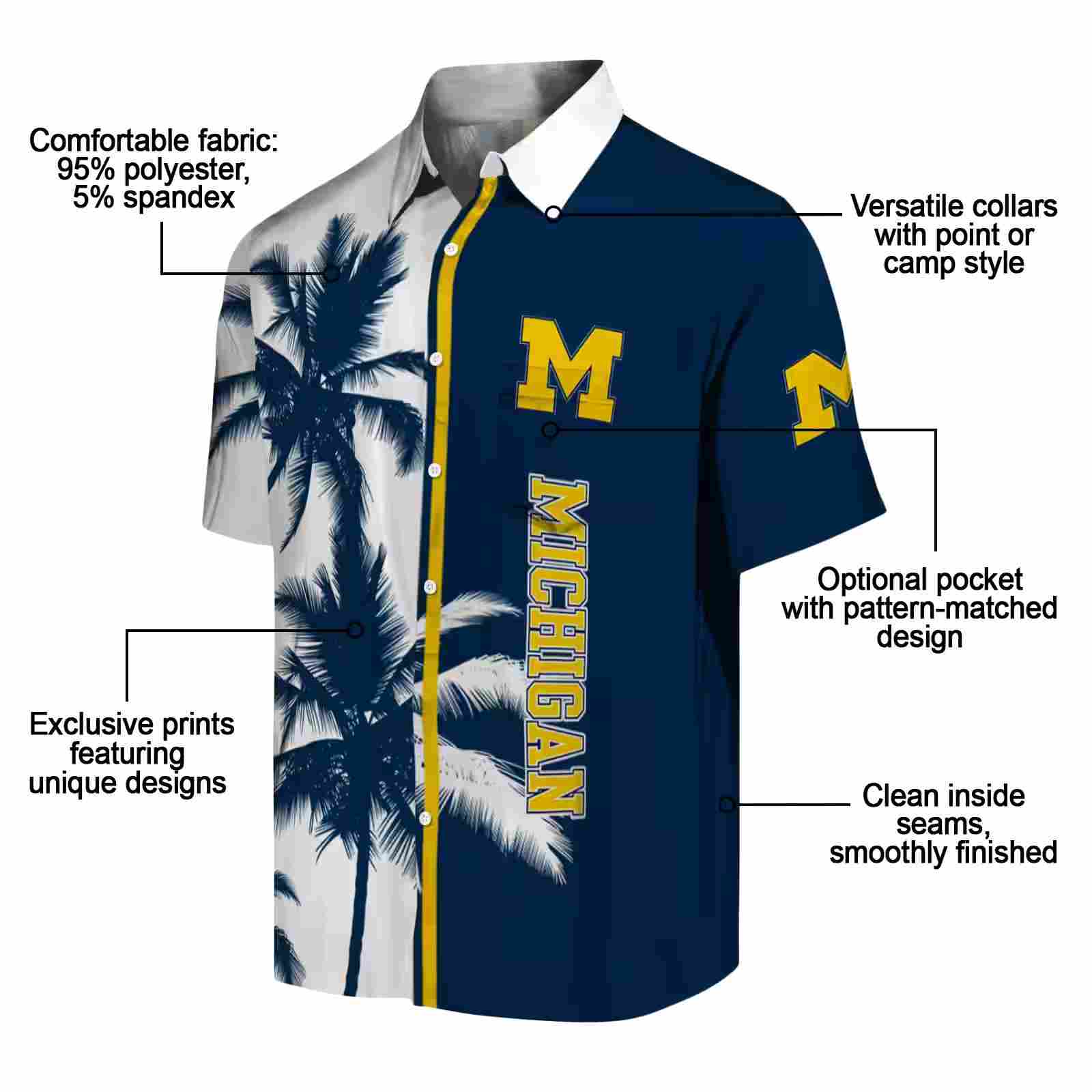 michigan wolverines palm trees blue white hawaiian shirt new arrival