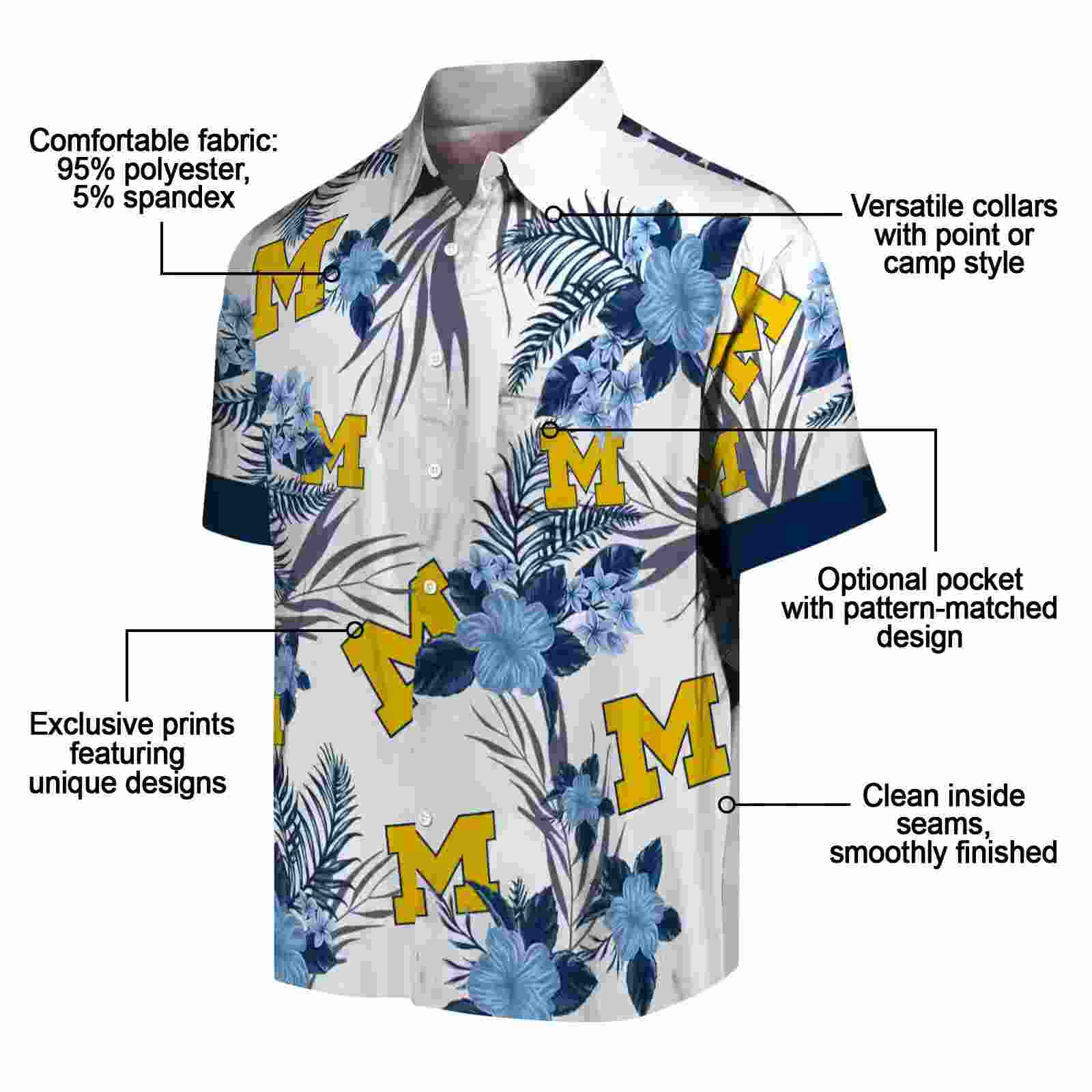 michigan wolverines patriotic hibiscus design blue white hawaiian shirt new arrival