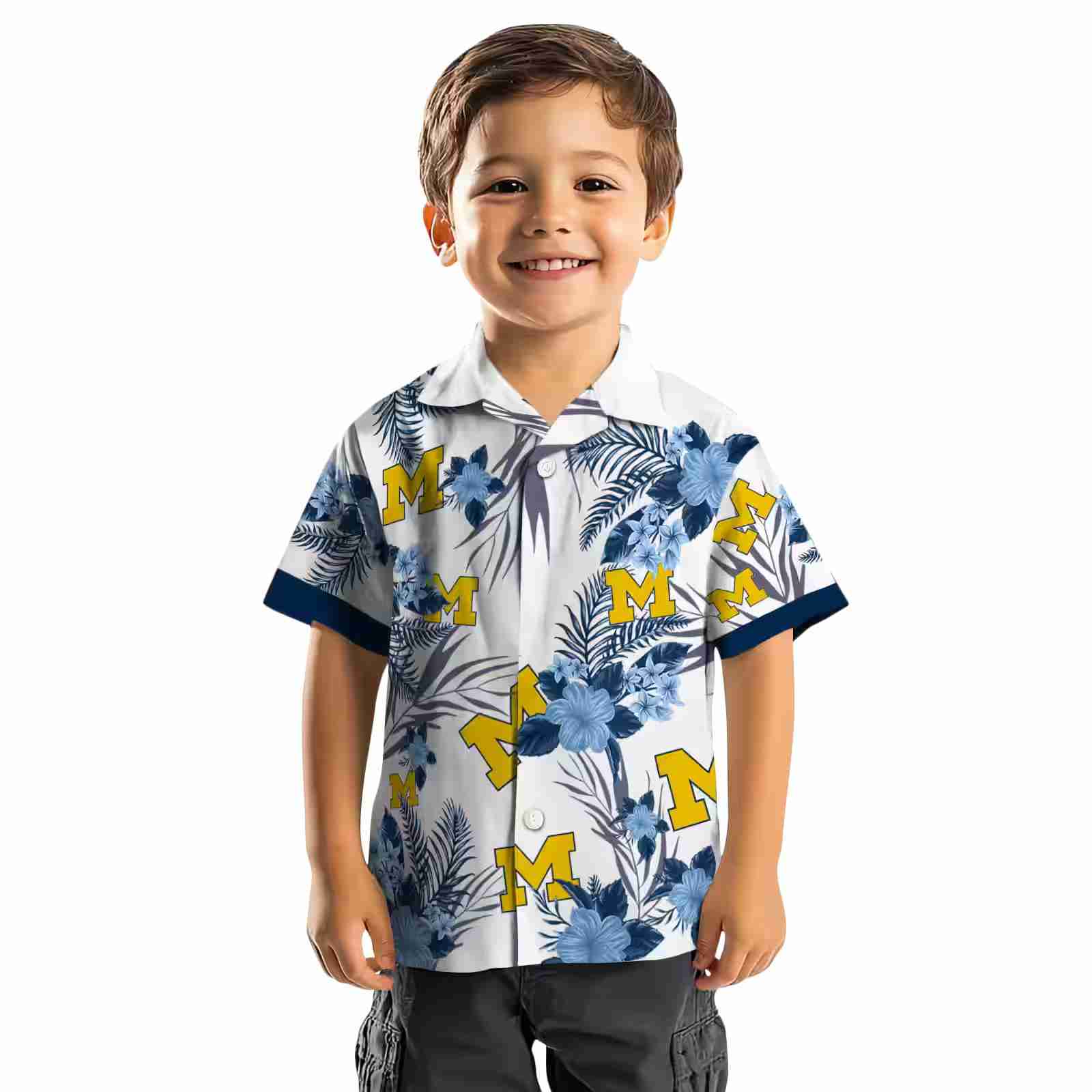 michigan wolverines patriotic hibiscus design blue white hawaiian shirt top rated