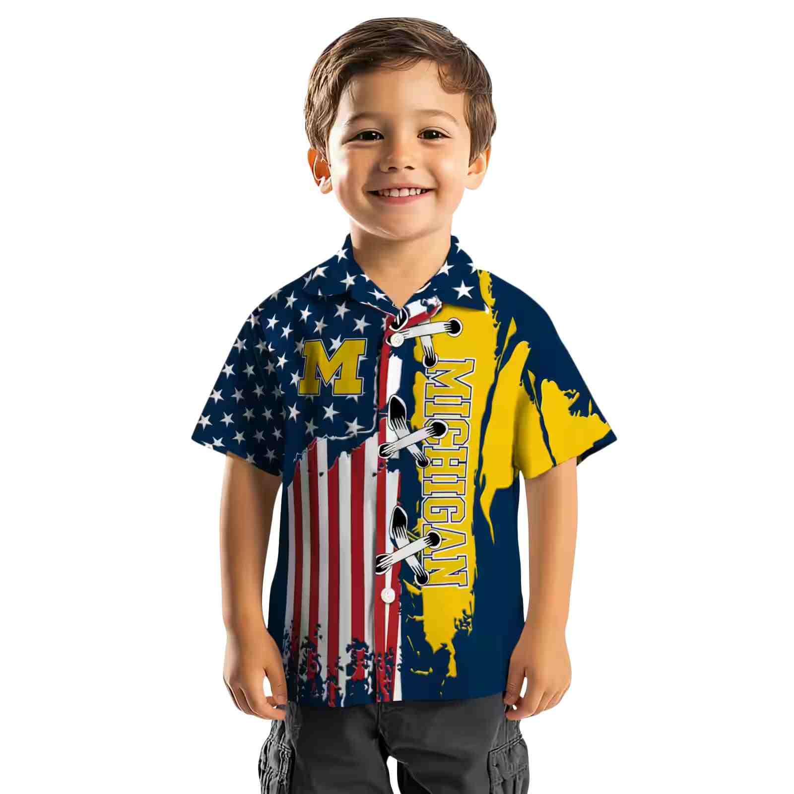 michigan wolverines stitched flag blue hawaiian shirt top rated