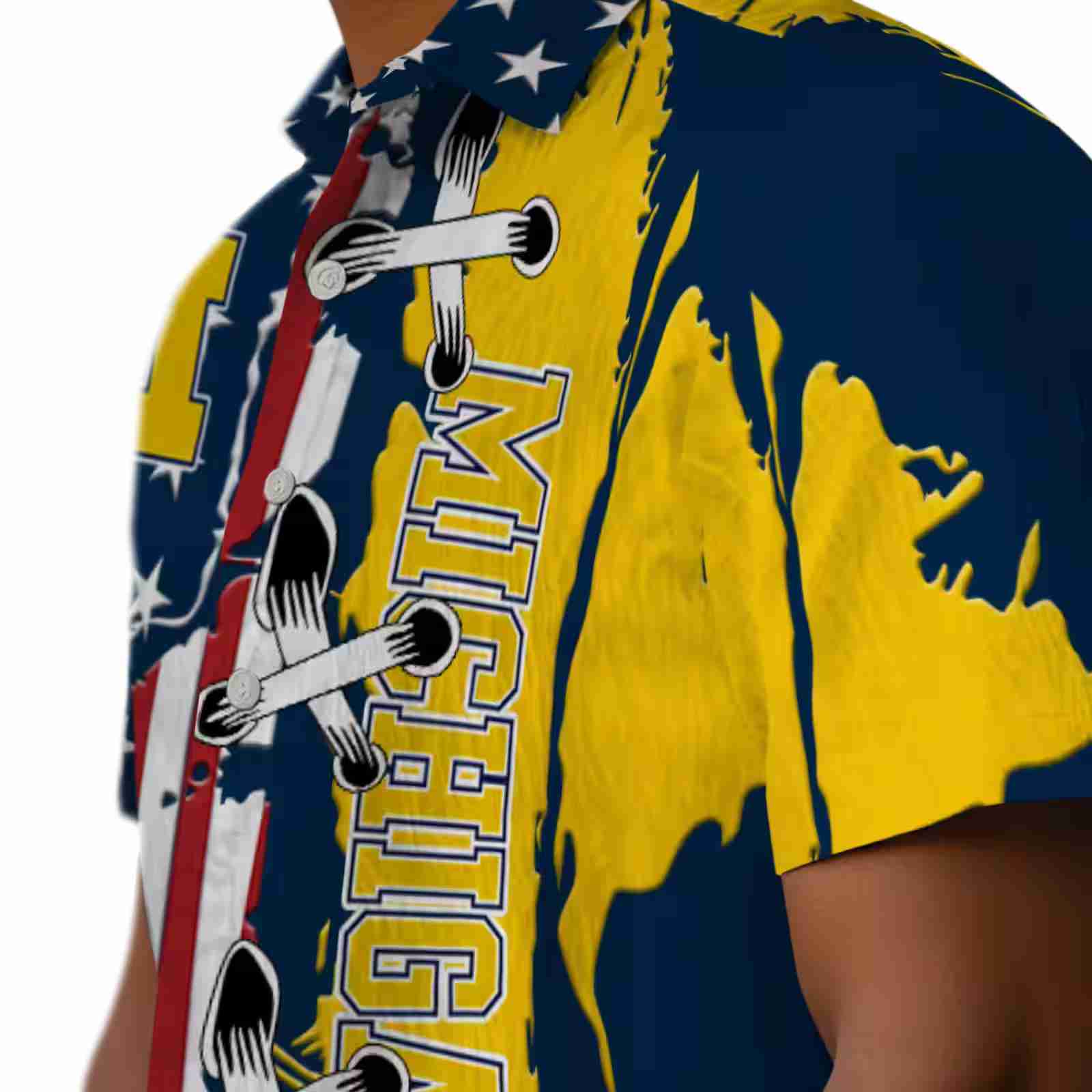 michigan wolverines stitched flag blue hawaiian shirt trendy