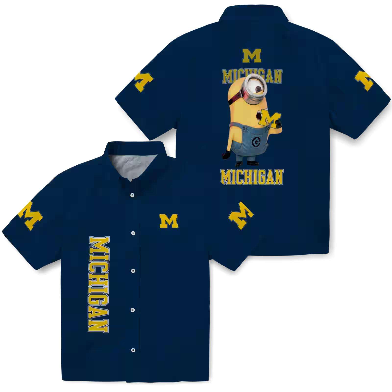 michigan wolverines stuart minion blue hawaiian shirt high quality