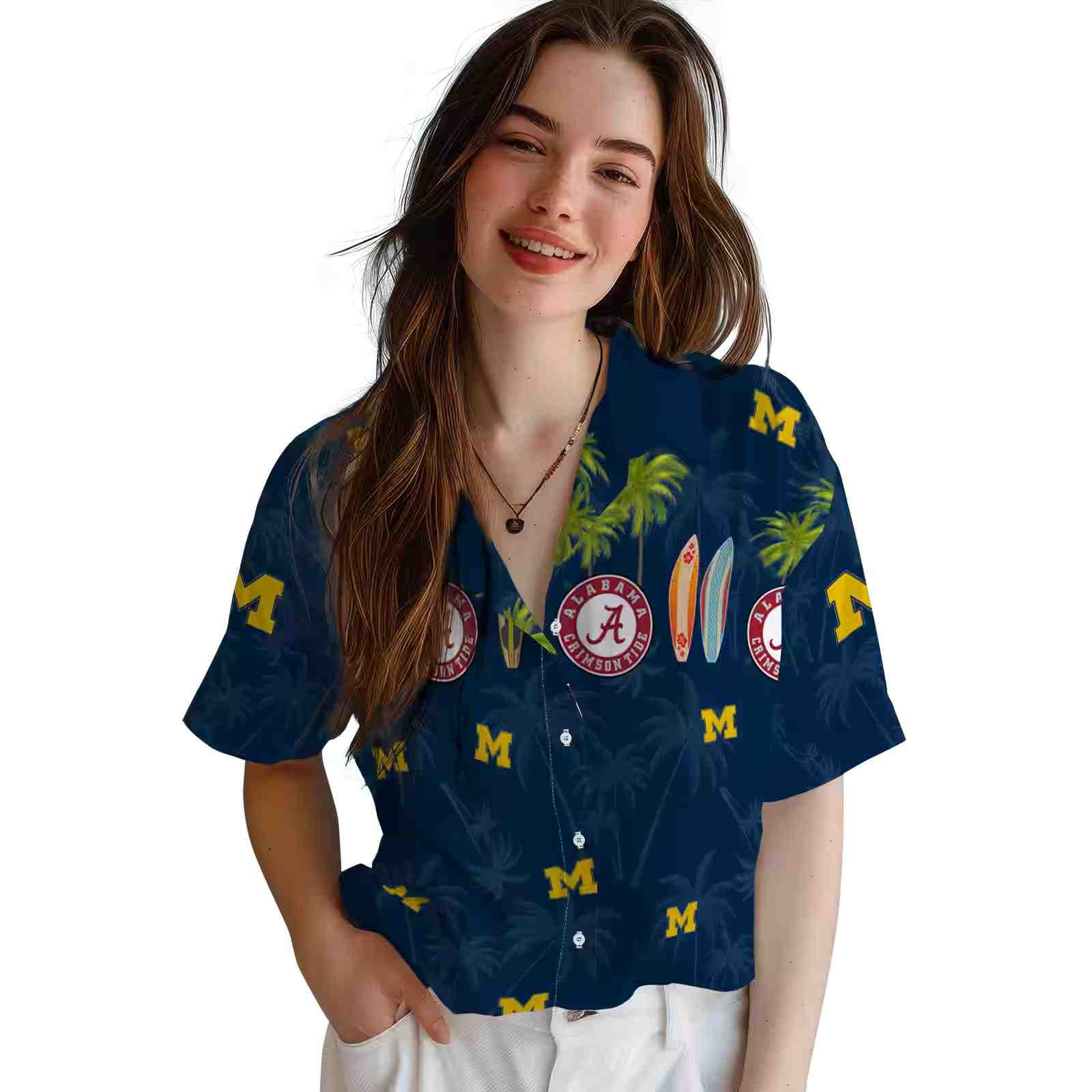 michigan wolverines surfboard palm blue hawaiian shirt latest model