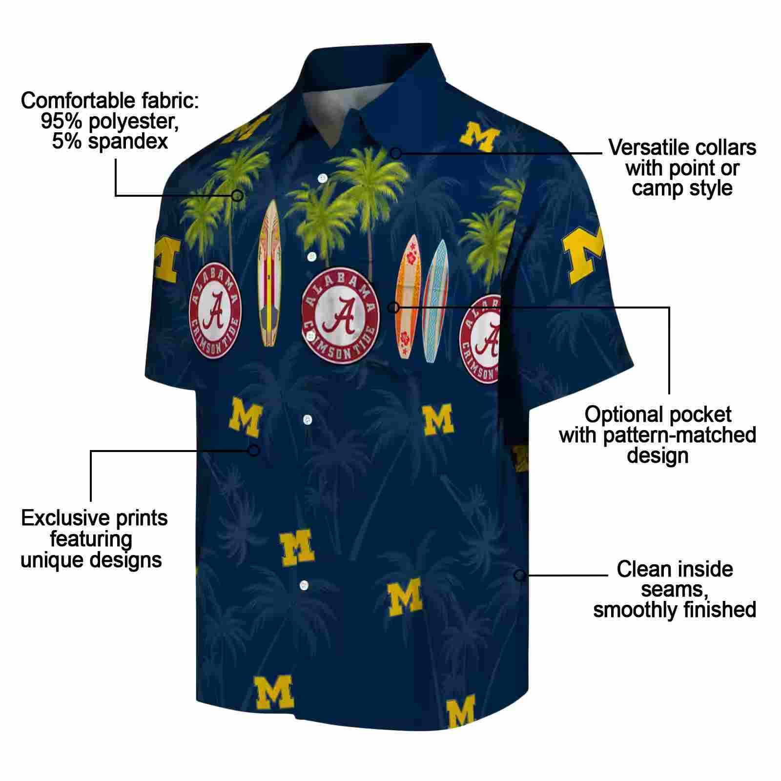 michigan wolverines surfboard palm blue hawaiian shirt new arrival