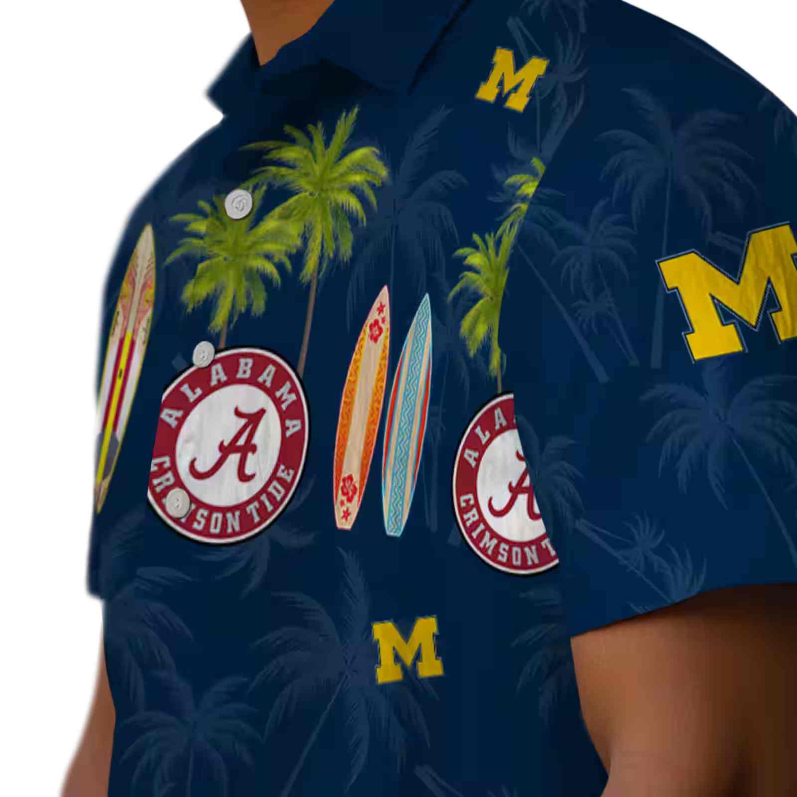 michigan wolverines surfboard palm blue hawaiian shirt trendy