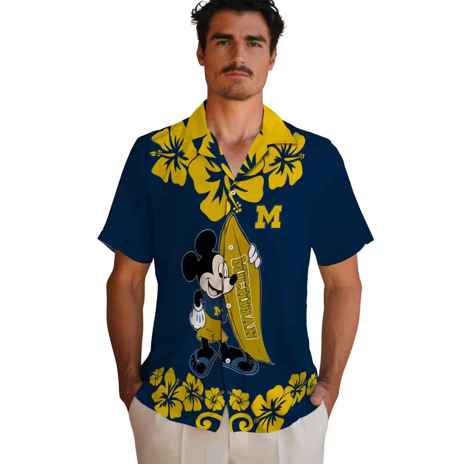 michigan wolverines surfing mickey blue hawaiian shirt fashion forward