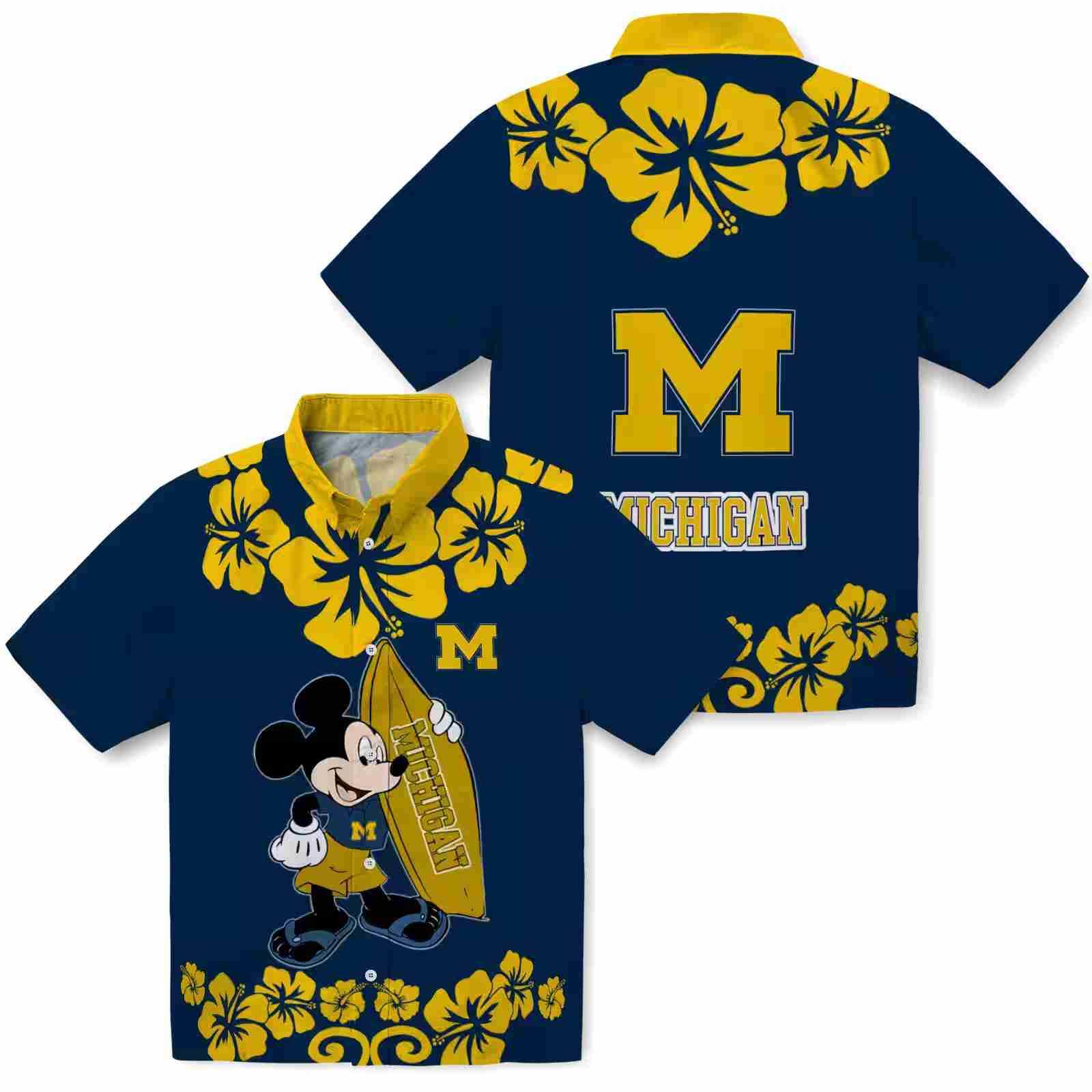 michigan wolverines surfing mickey blue hawaiian shirt high quality