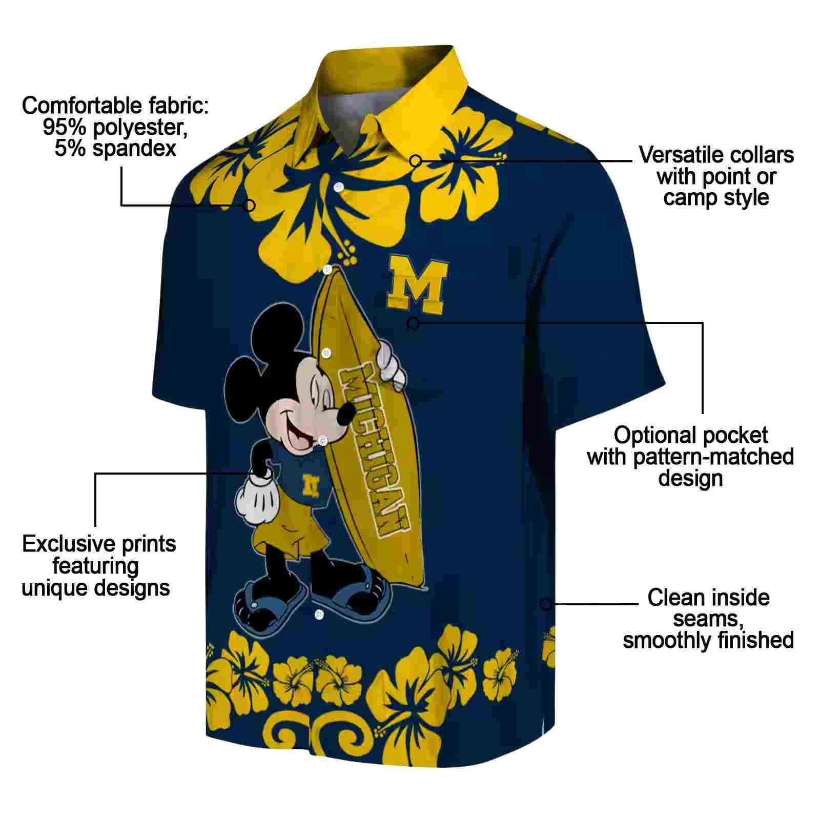 michigan wolverines surfing mickey blue hawaiian shirt new arrival