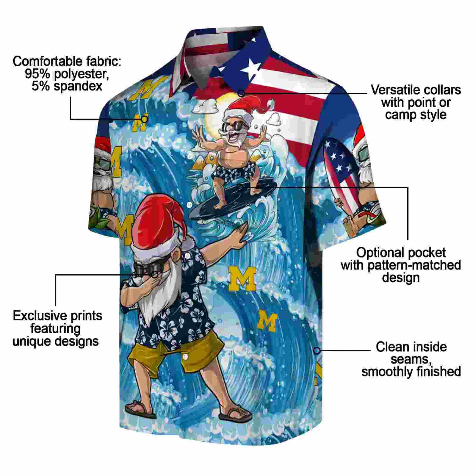 michigan wolverines surfing santa blue hawaiian shirt new arrival