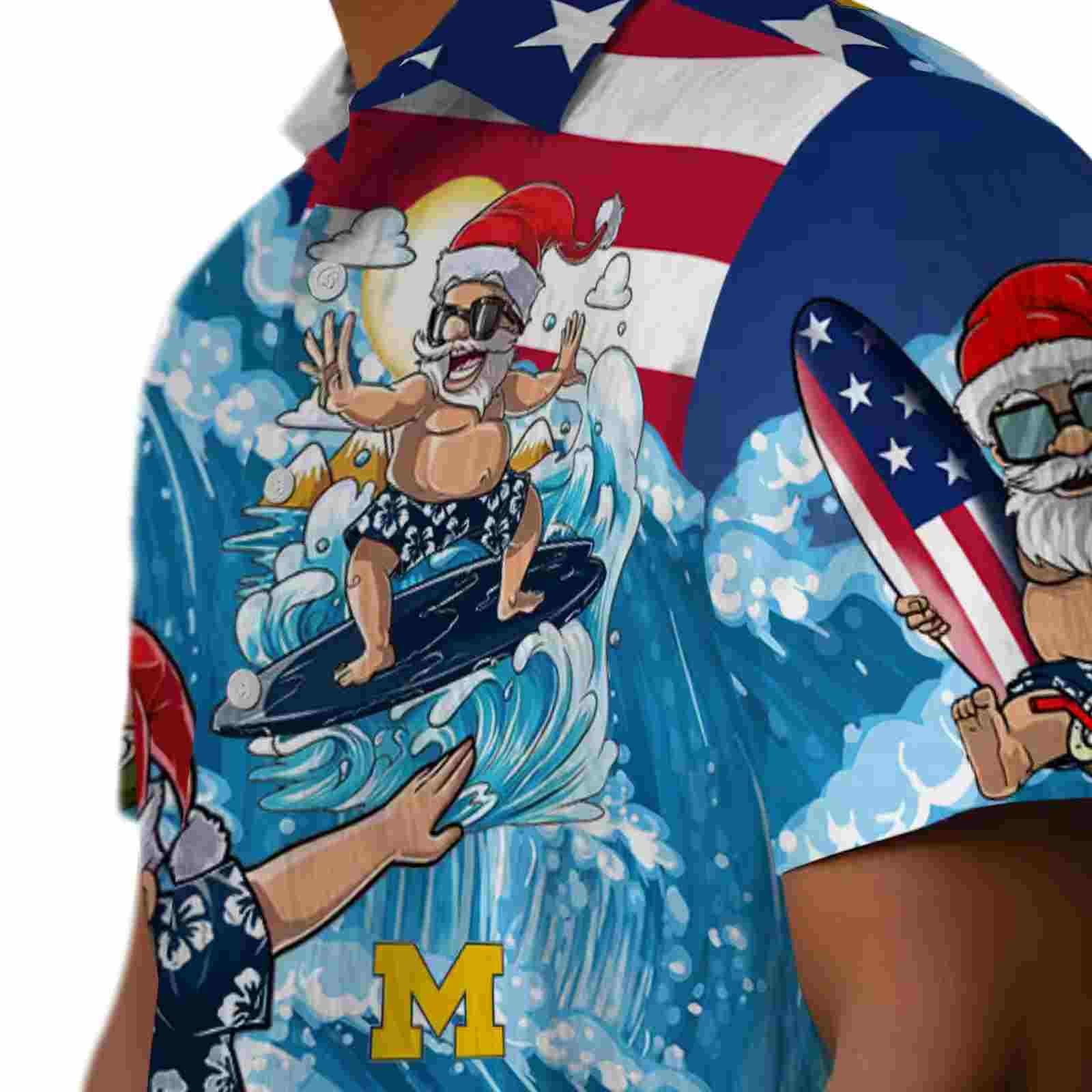 michigan wolverines surfing santa blue hawaiian shirt trendy