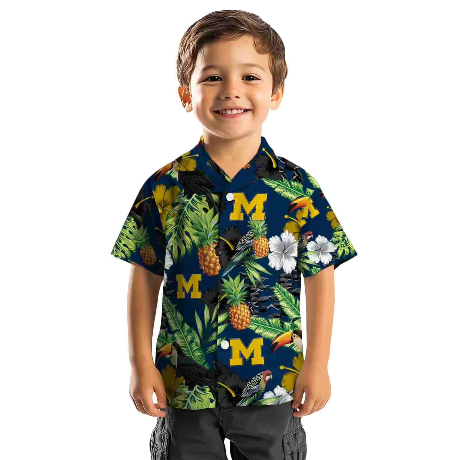 michigan wolverines toucan hibiscus pineapple blue green hawaiian shirt top rated