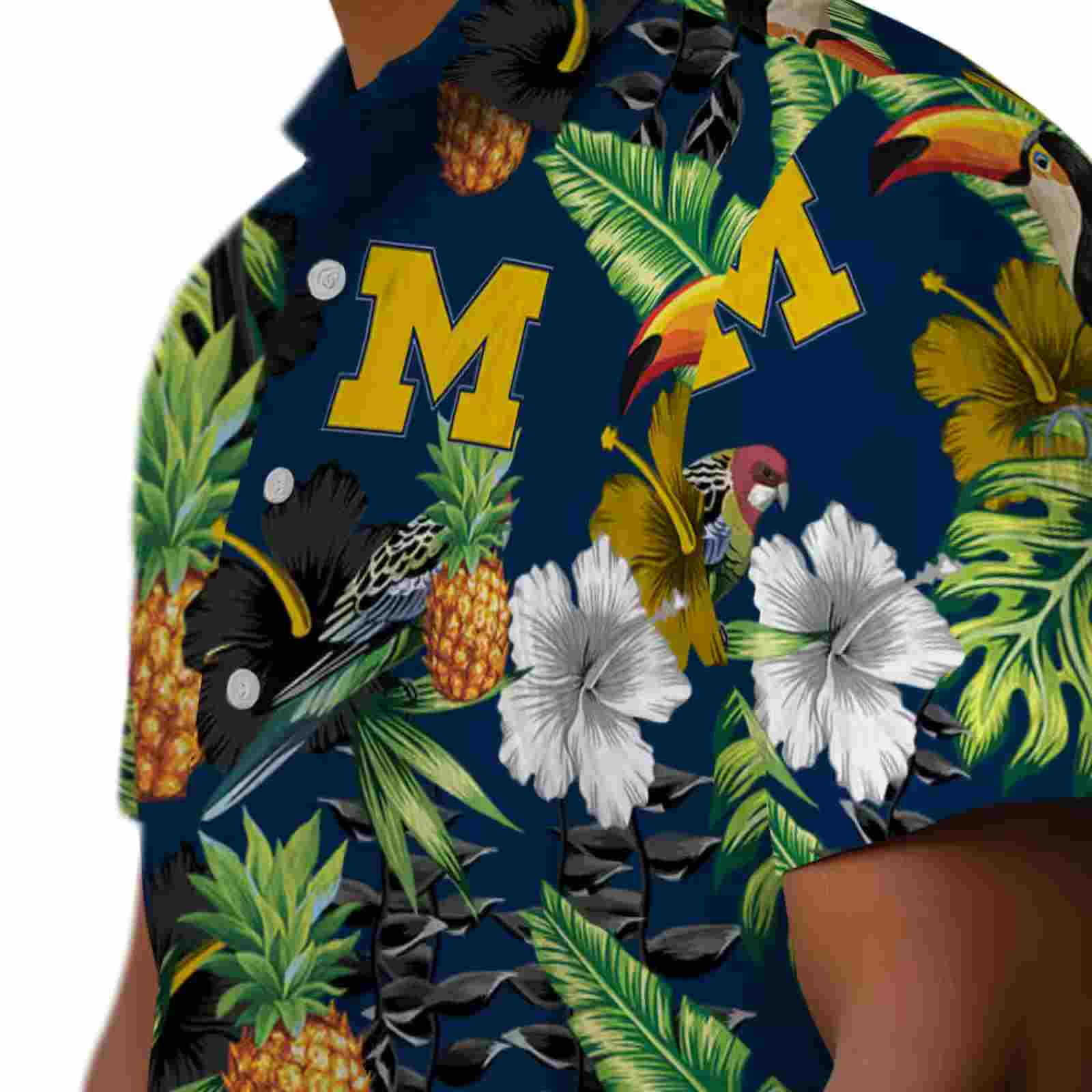 michigan wolverines toucan hibiscus pineapple blue green hawaiian shirt trendy