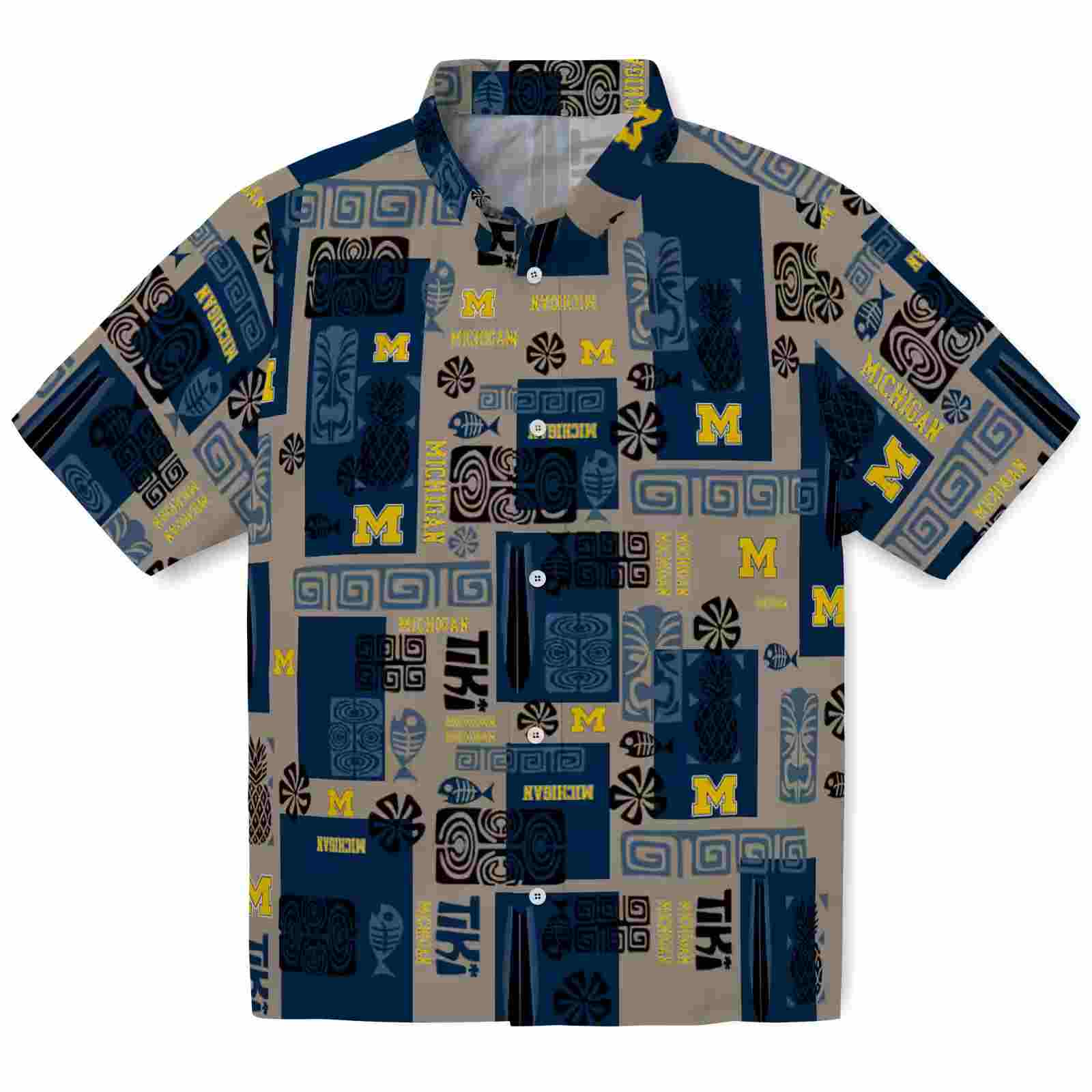 Michigan Wolverines Tribal Symbols Blue Hawaiian Shirt