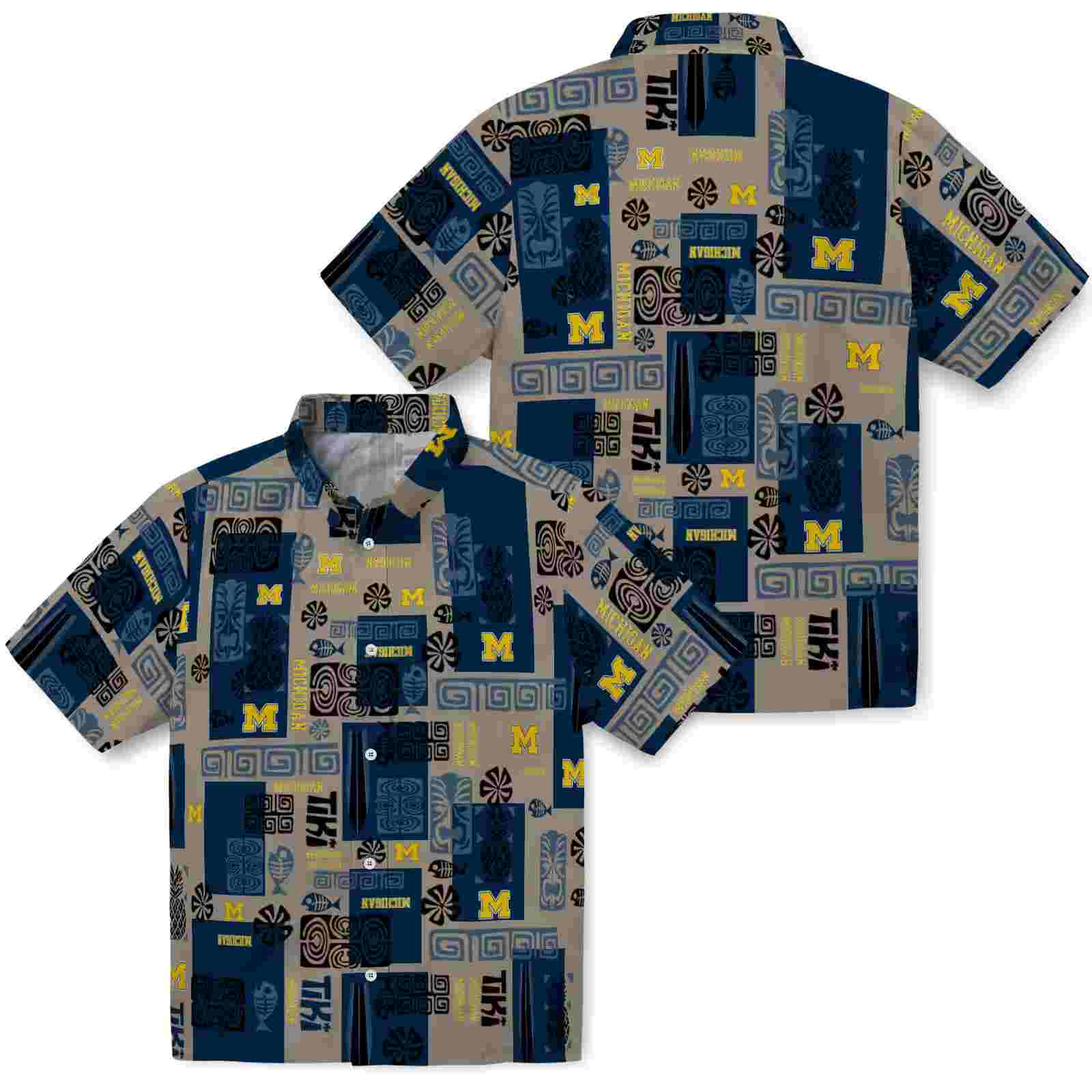 michigan wolverines tribal symbols blue hawaiian shirt high quality