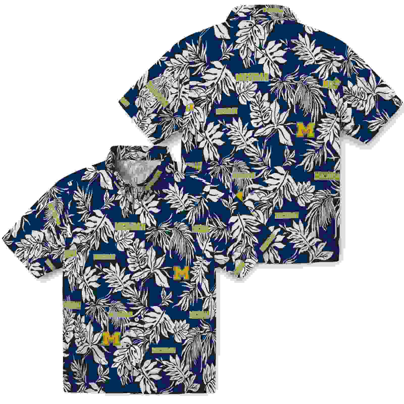 michigan wolverines tropical leaf blue white hawaiian shirt high quality