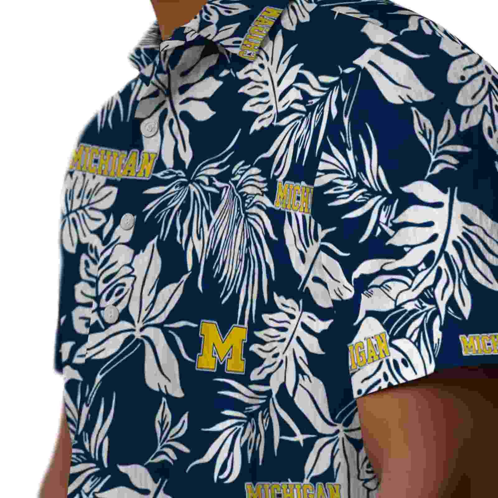 michigan wolverines tropical leaf blue white hawaiian shirt trendy