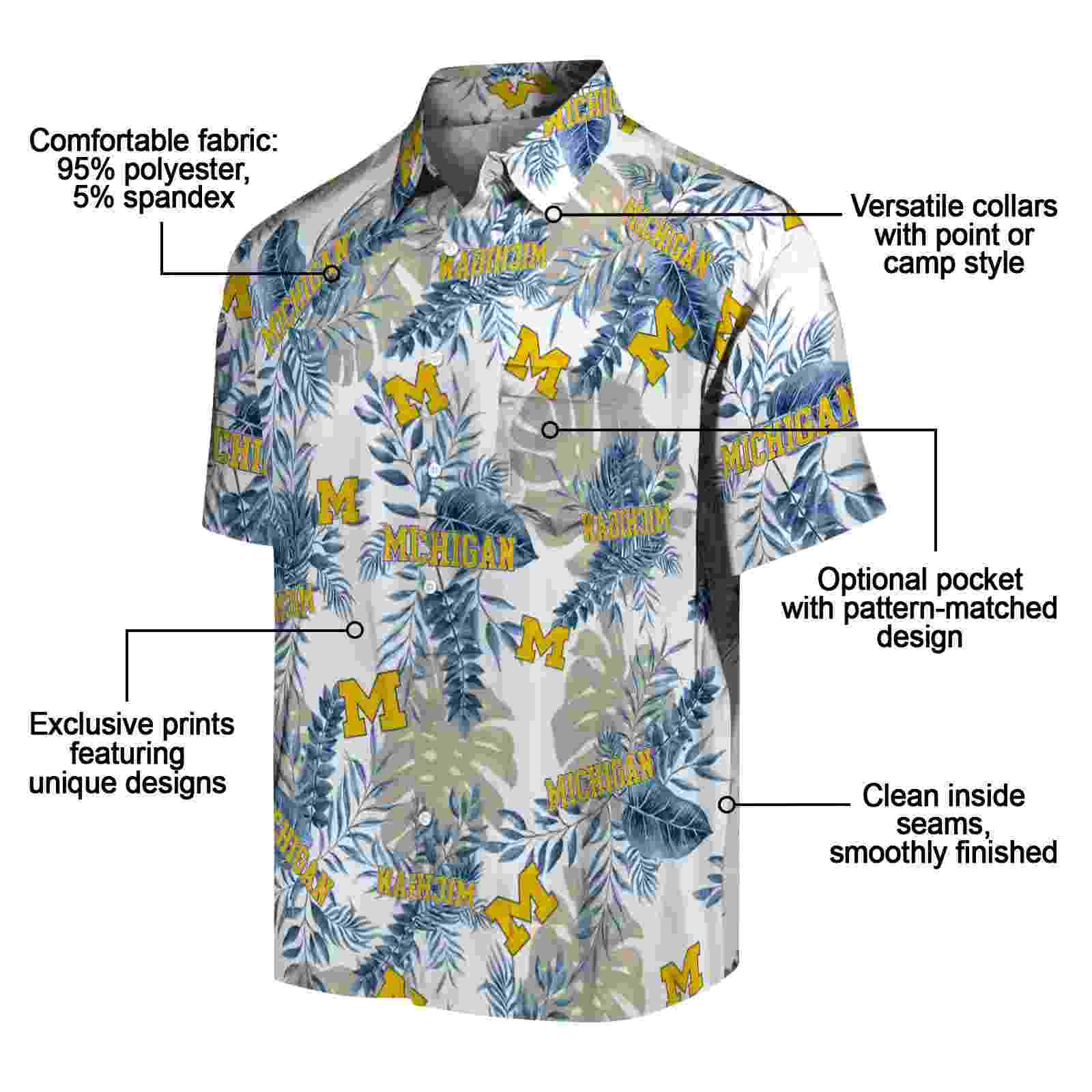 michigan wolverines tropical leaves blue white hawaiian shirt new arrival