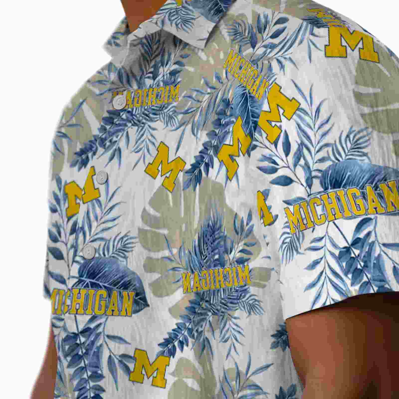 michigan wolverines tropical leaves blue white hawaiian shirt trendy