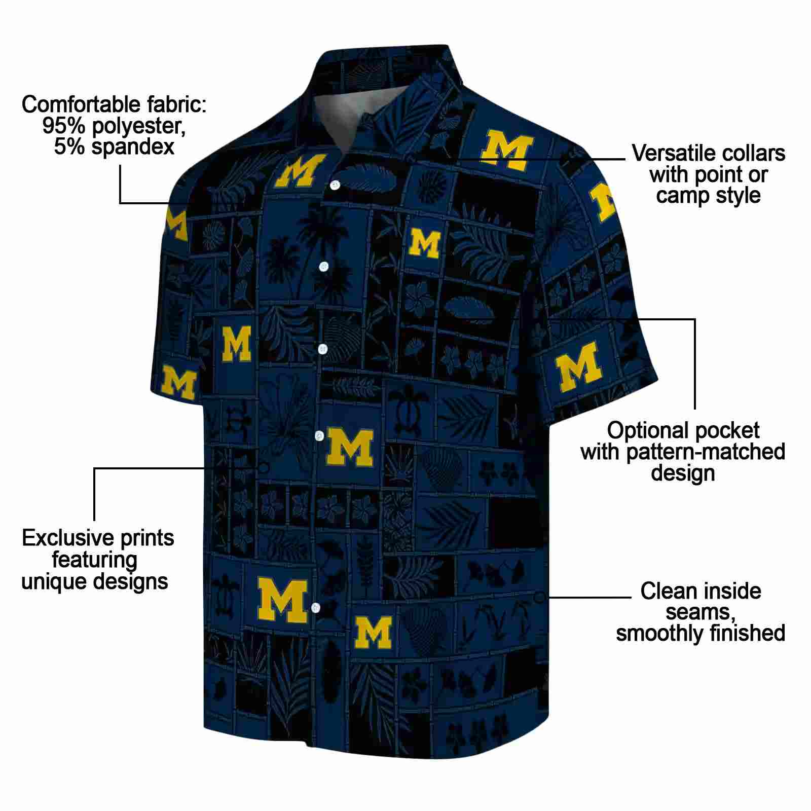 michigan wolverines tropical patchwork blue black hawaiian shirt new arrival