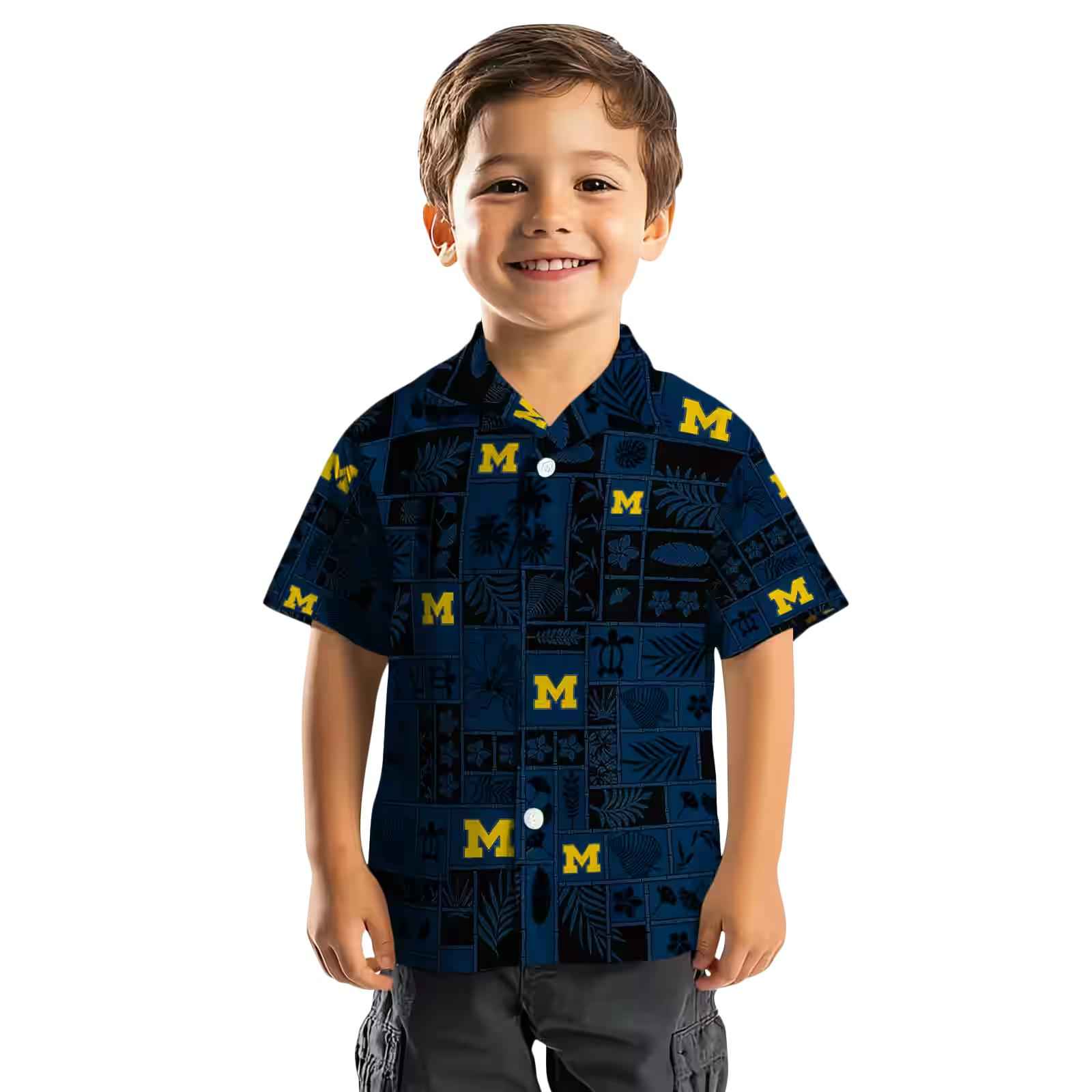 michigan wolverines tropical patchwork blue black hawaiian shirt top rated