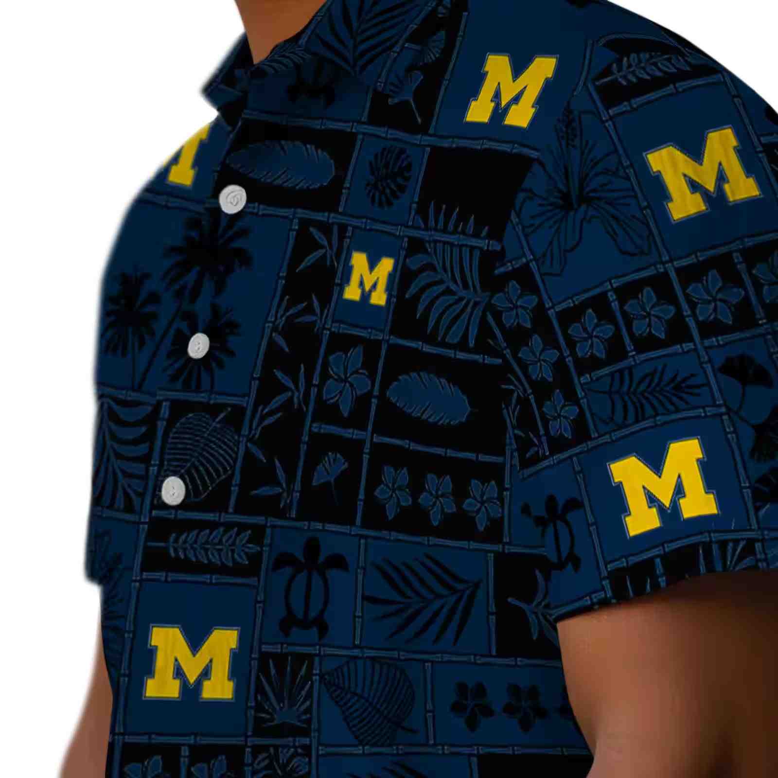 michigan wolverines tropical patchwork blue black hawaiian shirt trendy