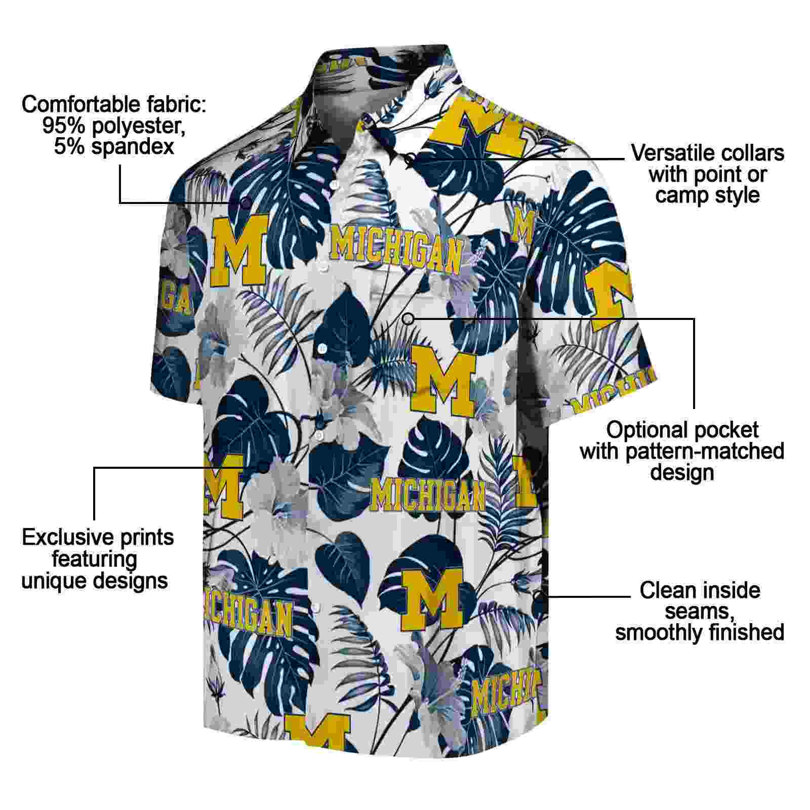 michigan wolverines tropical plants blue white hawaiian shirt new arrival