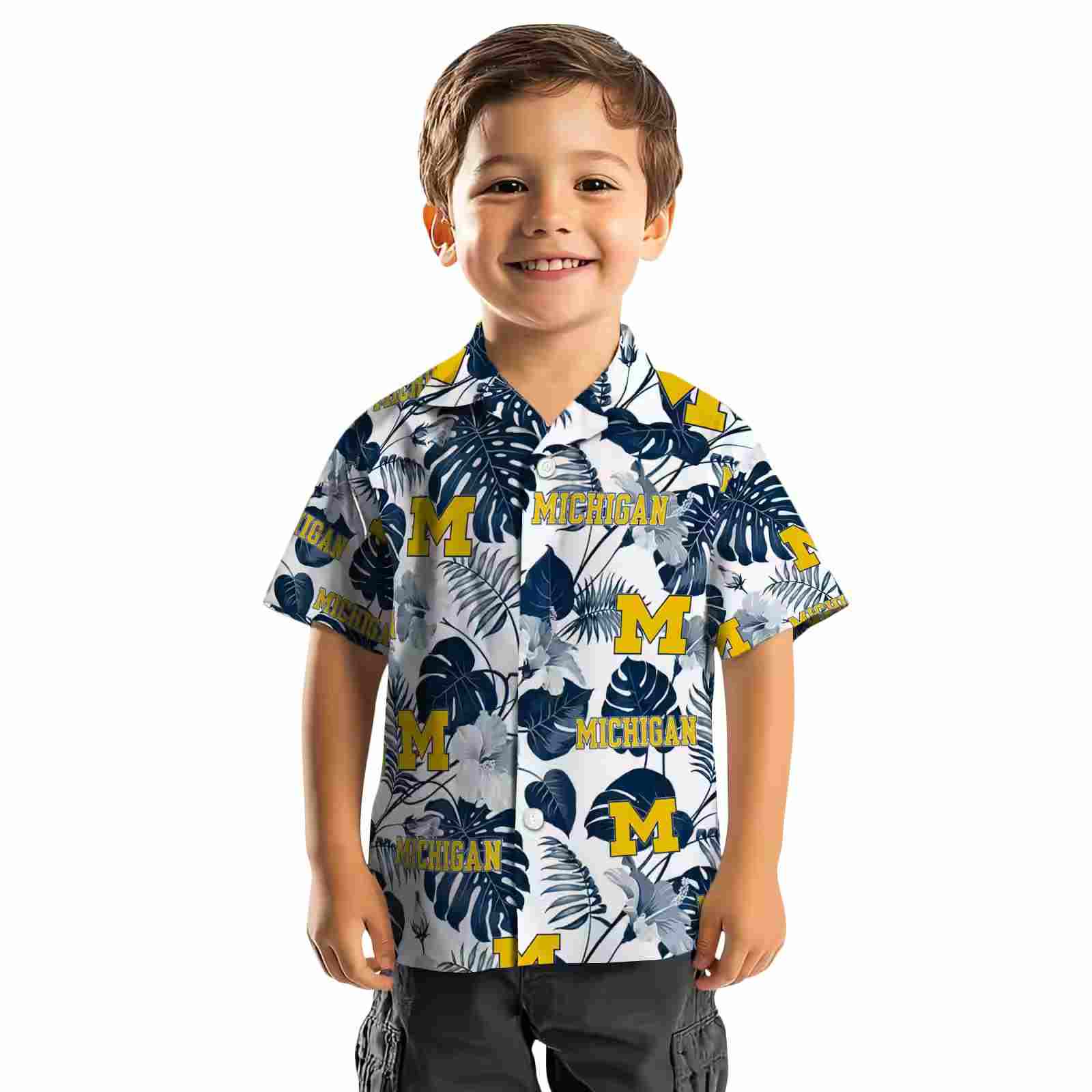 michigan wolverines tropical plants blue white hawaiian shirt top rated