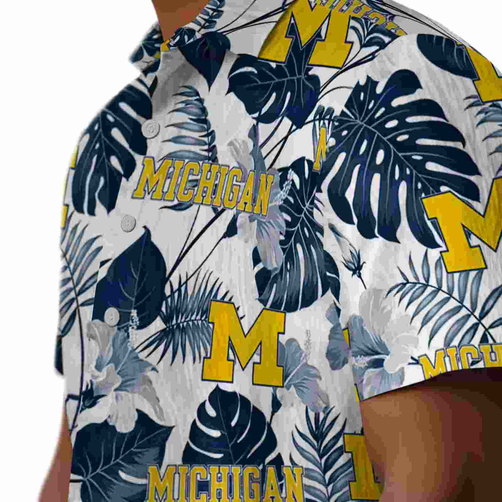 michigan wolverines tropical plants blue white hawaiian shirt trendy