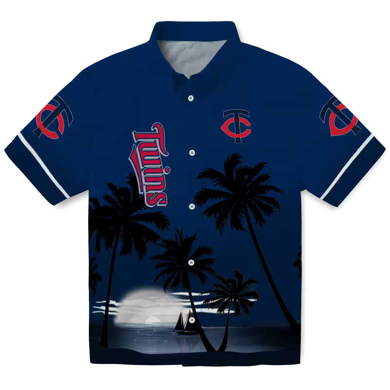 Minnesota Twins Beach Sunset Navy Black Hawaiian Shirt