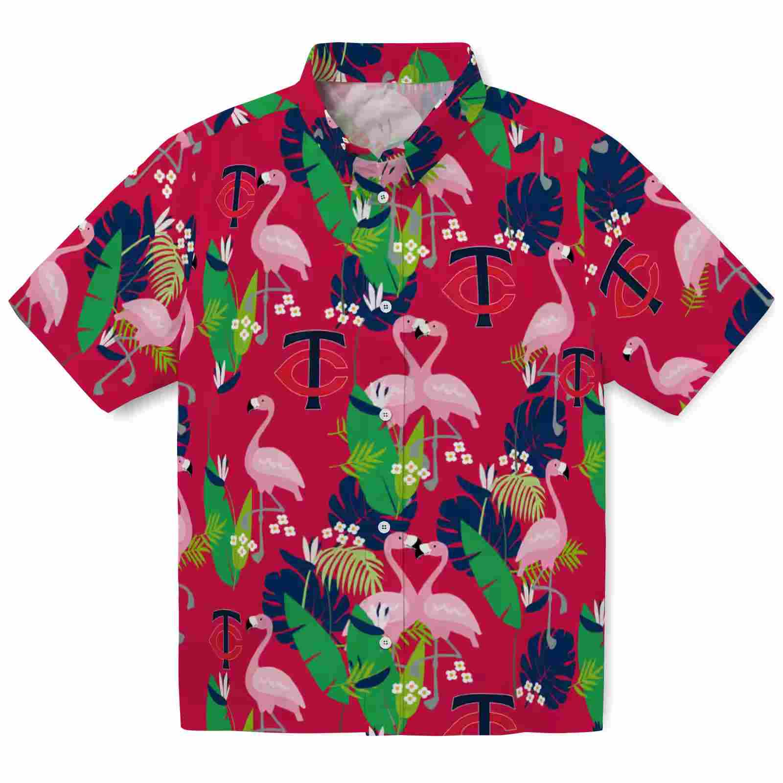 Minnesota Twins Flamingo Foliage Navy Green Hawaiian Shirt