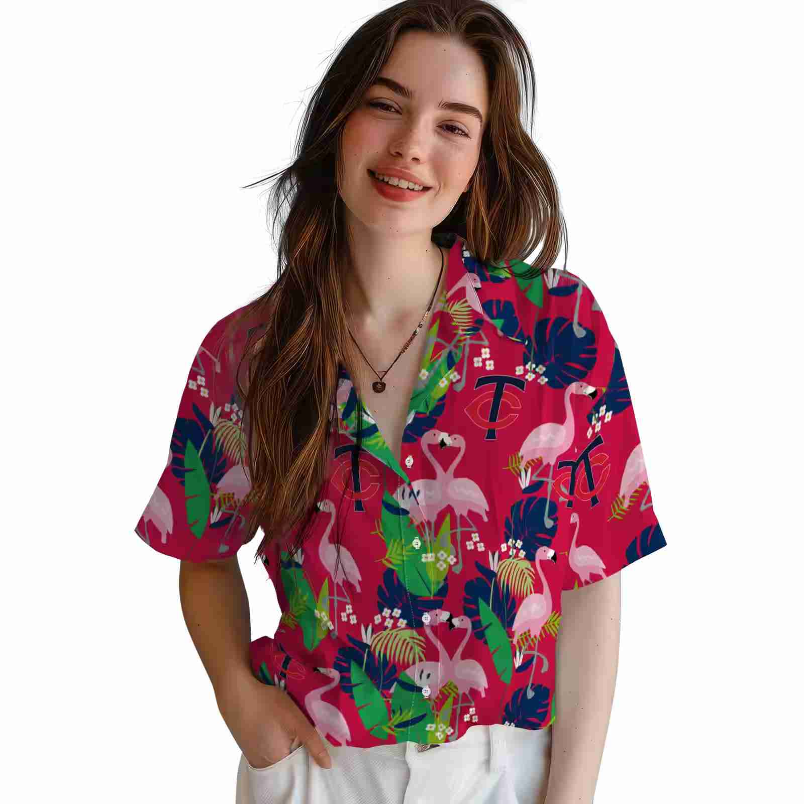 minnesota twins flamingo foliage navy green hawaiian shirt latest model