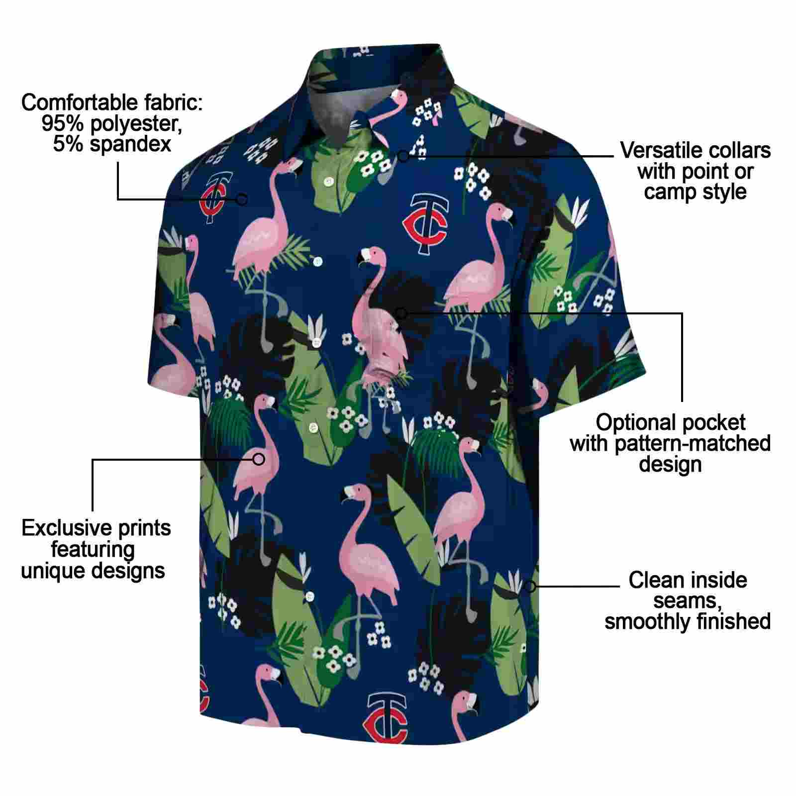 minnesota twins flamingo leaf motif navy hawaiian shirt new arrival