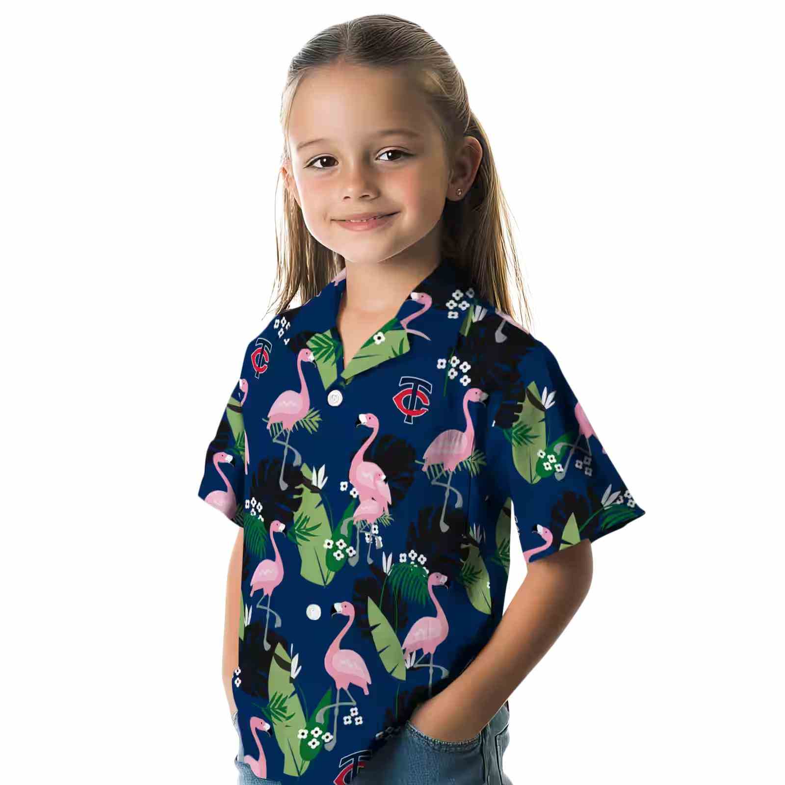 minnesota twins flamingo leaf motif navy hawaiian shirt premium grade