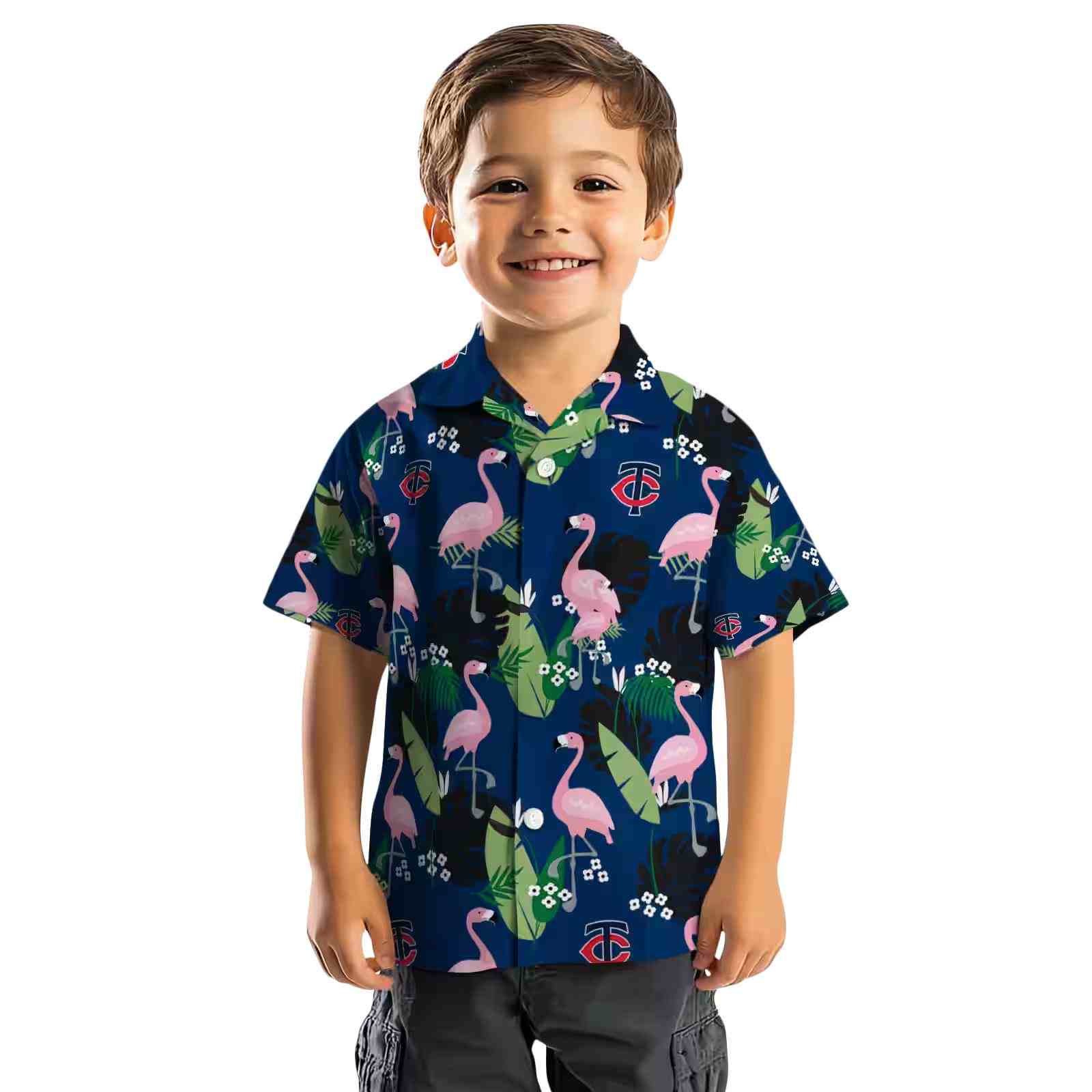 minnesota twins flamingo leaf motif navy hawaiian shirt top rated