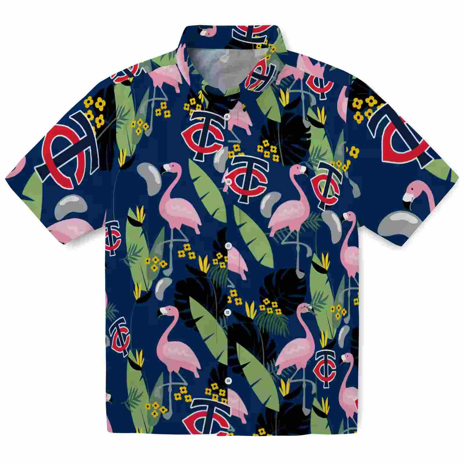 Minnesota Twins Flamingo Leaves Navy Hawaiian Shirt