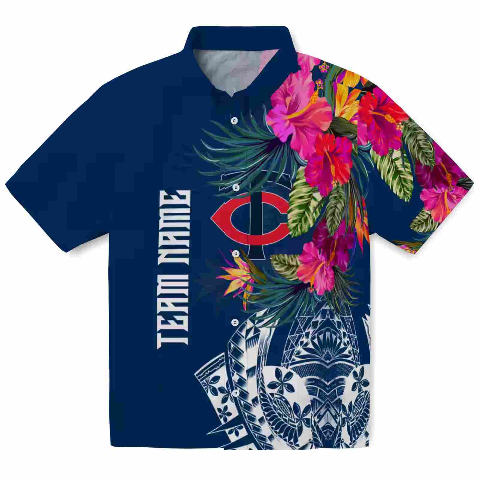 Minnesota Twins Floral Polynesian Navy Hawaiian Shirt