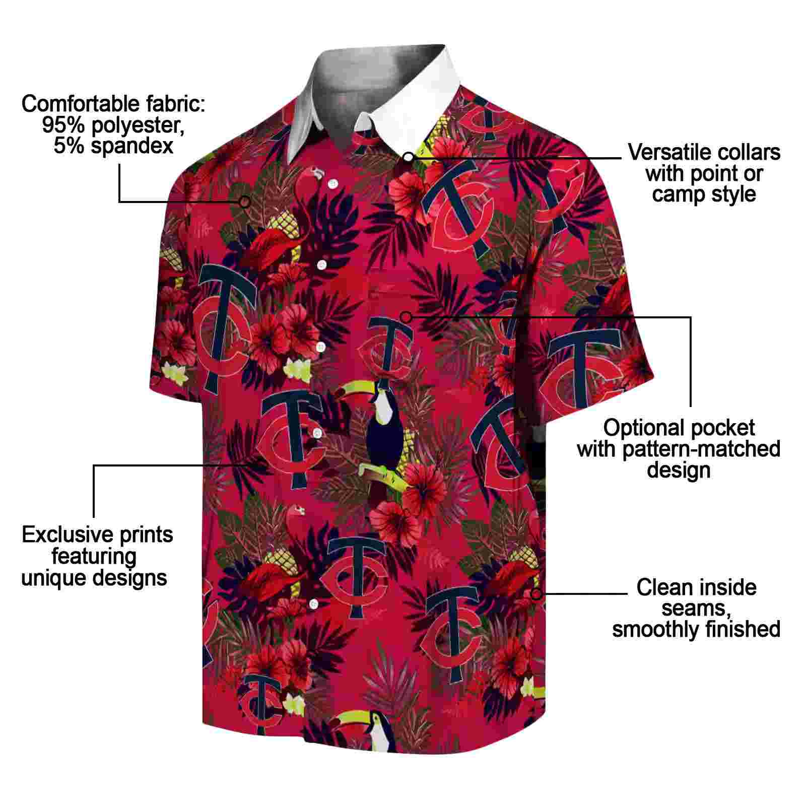 minnesota twins floral toucan navy red hawaiian shirt new arrival