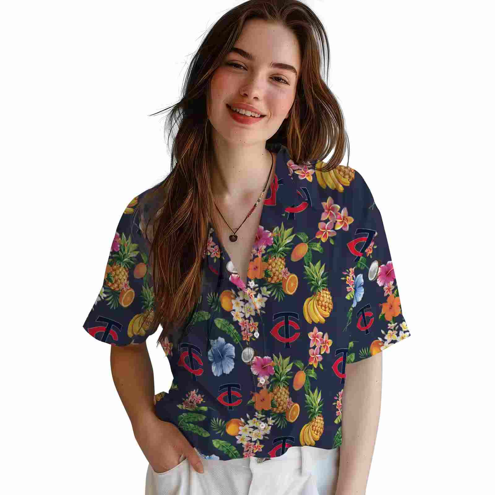 minnesota twins hibiscus and fruit navy blue hawaiian shirt latest model