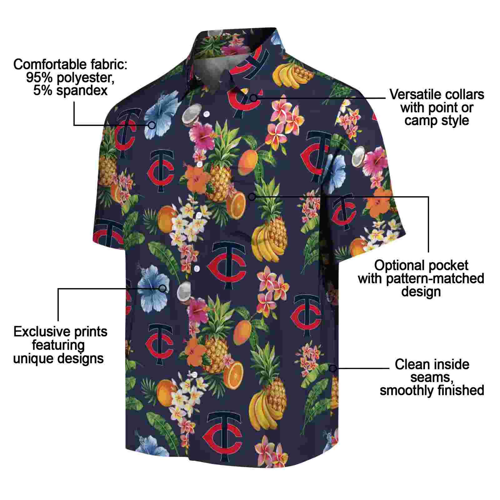 minnesota twins hibiscus and fruit navy blue hawaiian shirt new arrival