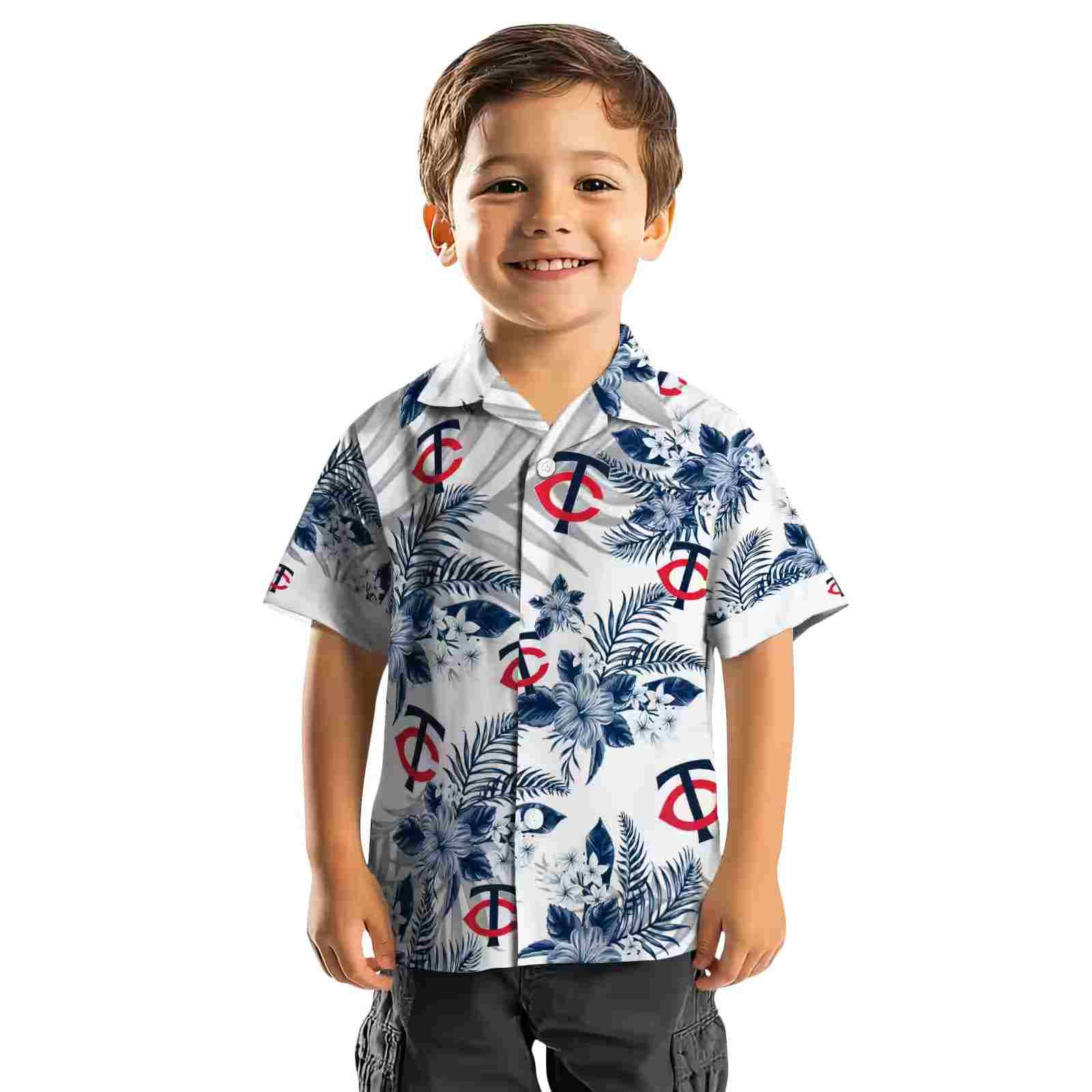 minnesota twins hibiscus palm leaves navy white hawaiian shirt top rated