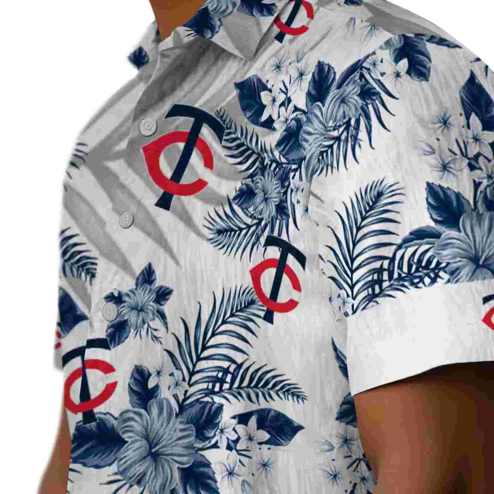 minnesota twins hibiscus palm leaves navy white hawaiian shirt trendy