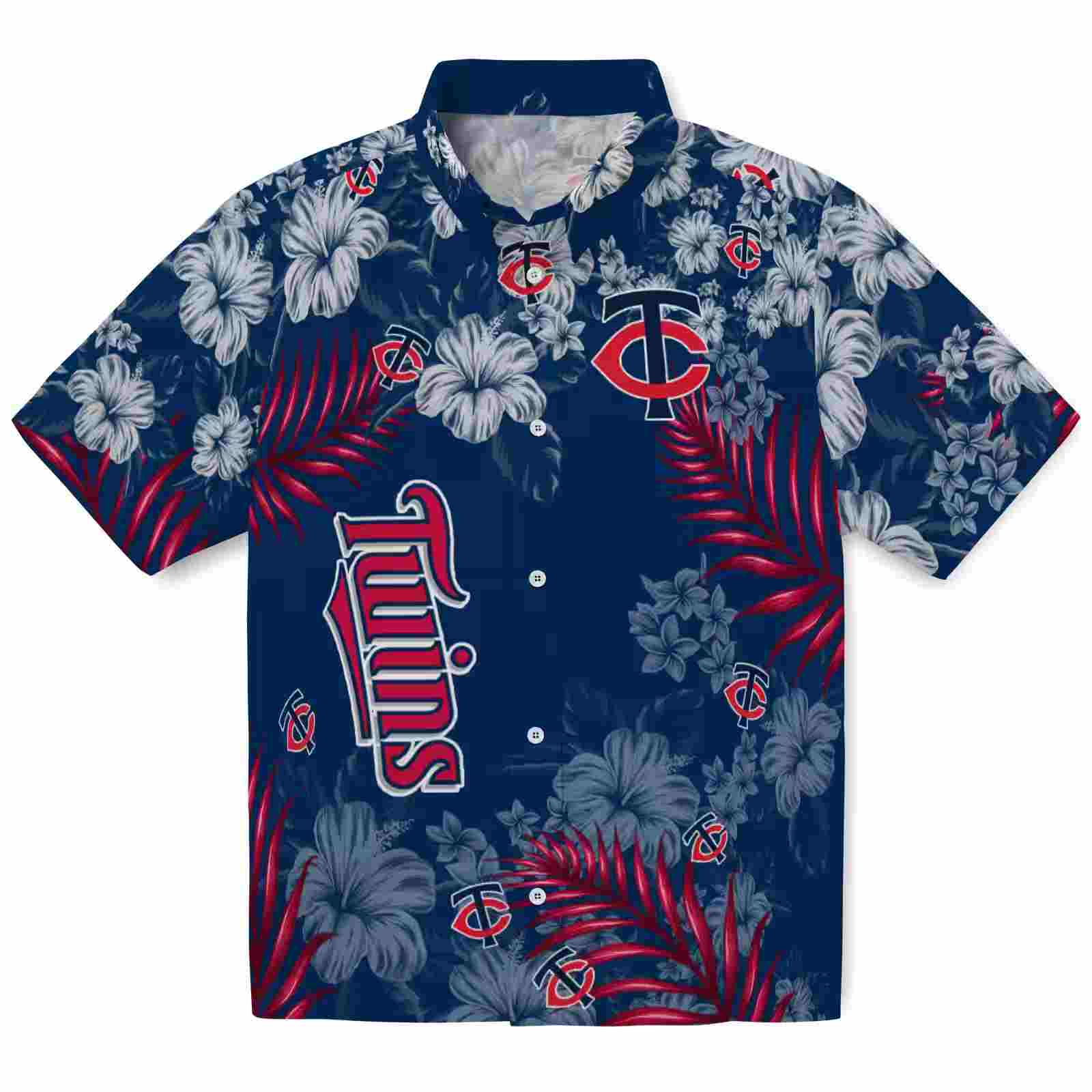 Minnesota Twins Hibiscus Print Navy Hawaiian Shirt