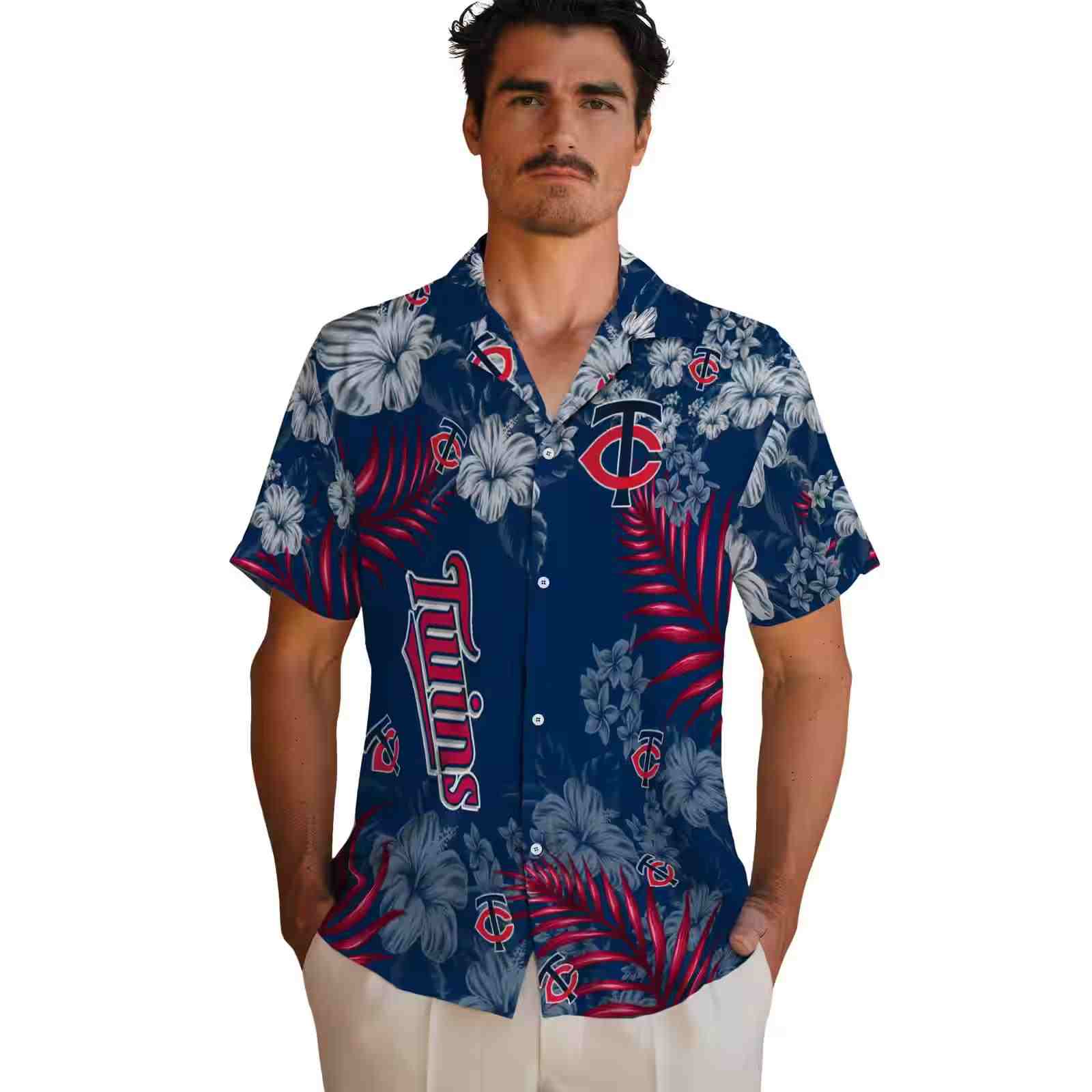 minnesota twins hibiscus print navy hawaiian shirt fashion forward