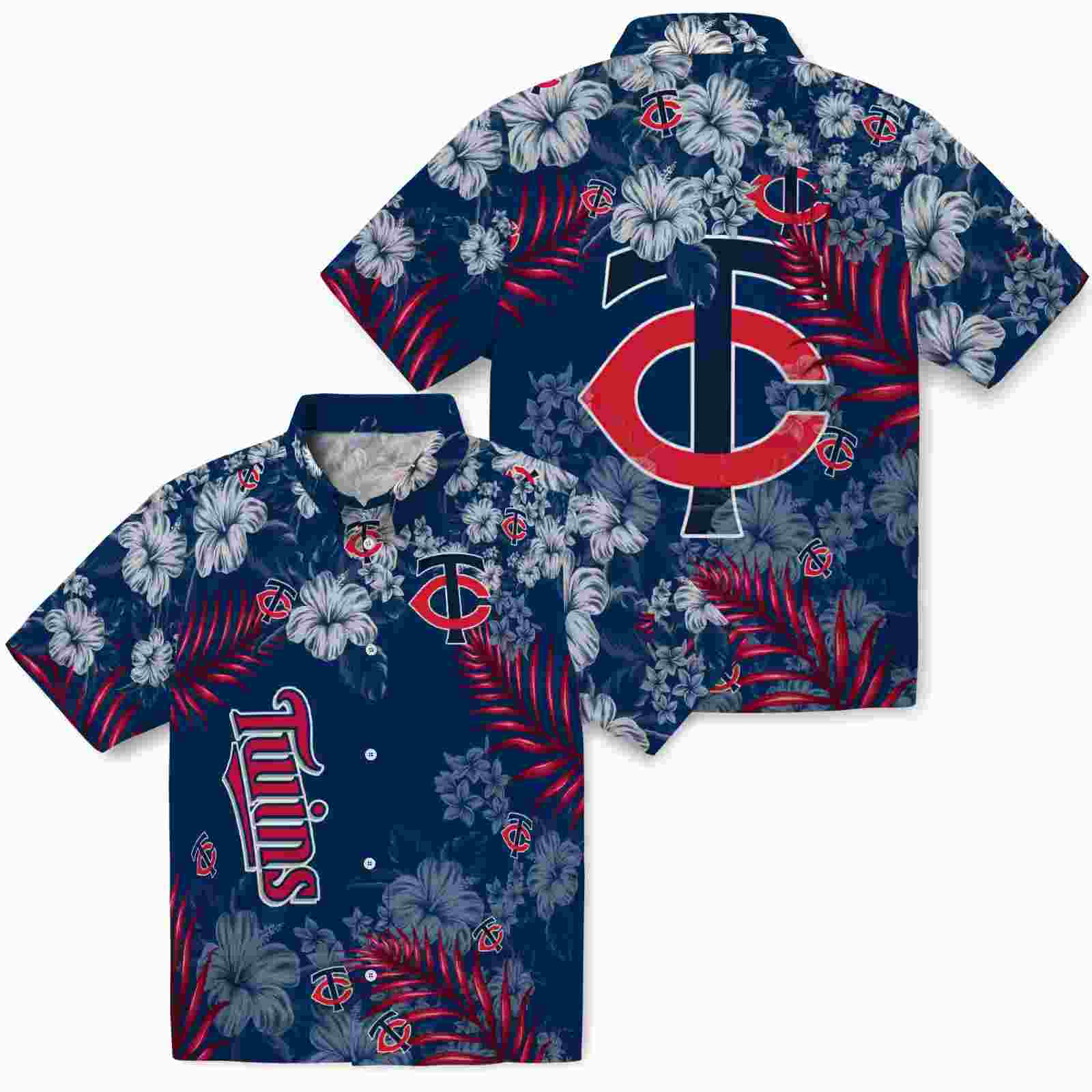 minnesota twins hibiscus print navy hawaiian shirt high quality